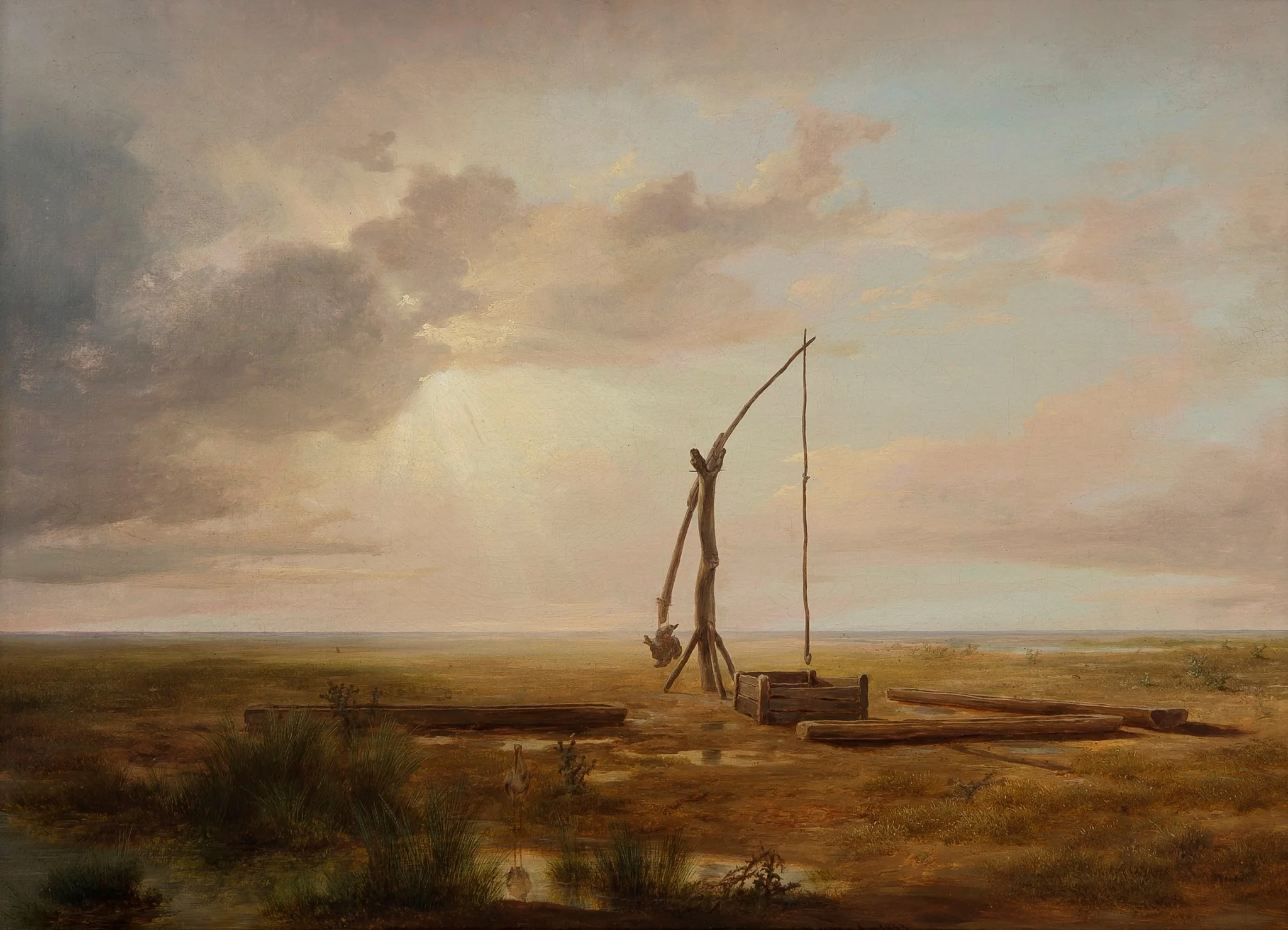 View of the Great Hungarian Plain with Draw Well, by Károly Markó, oil, 1853