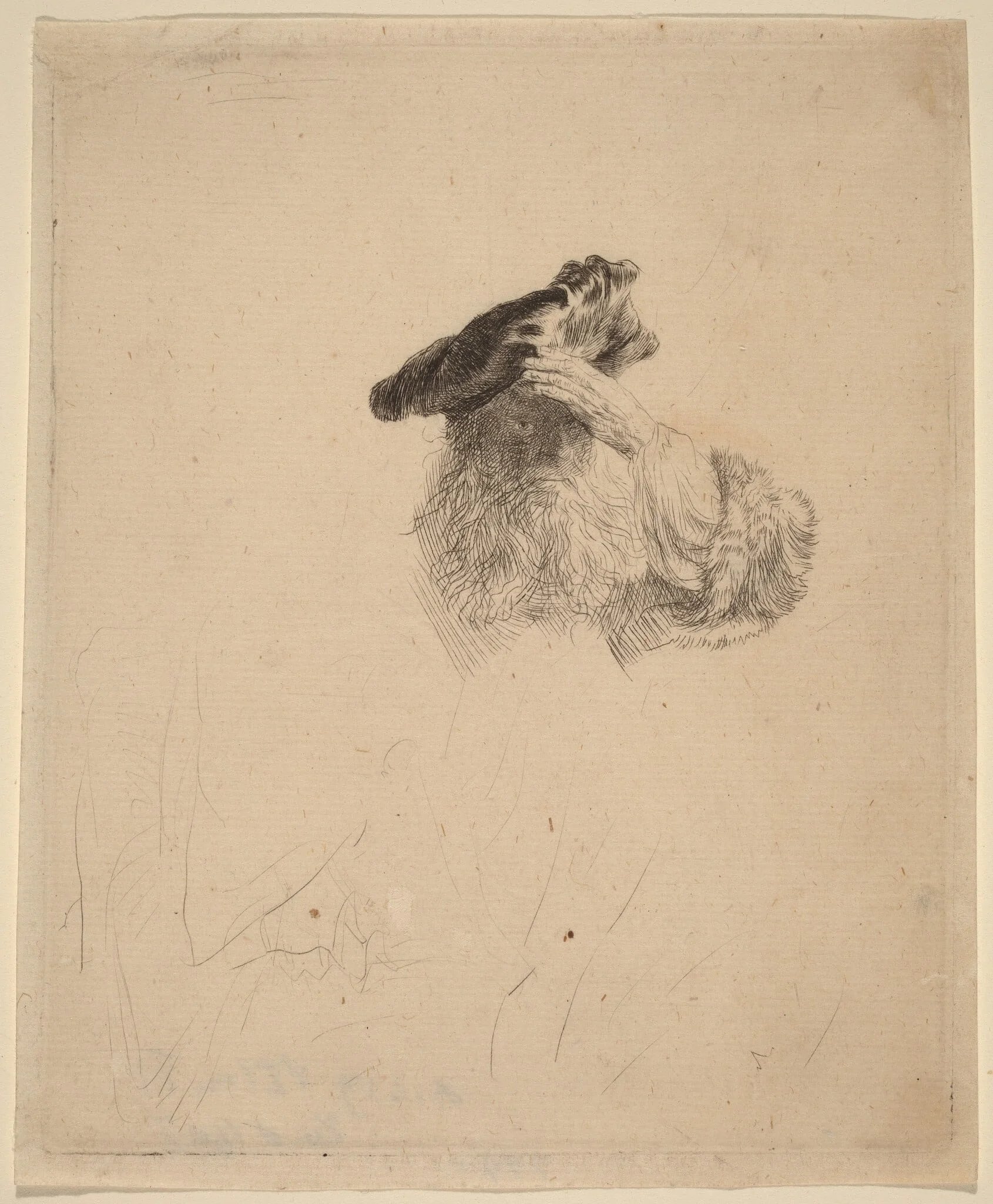 Old Man Shading His Eyes with His Hand, by Rembrandt, ink, 1639