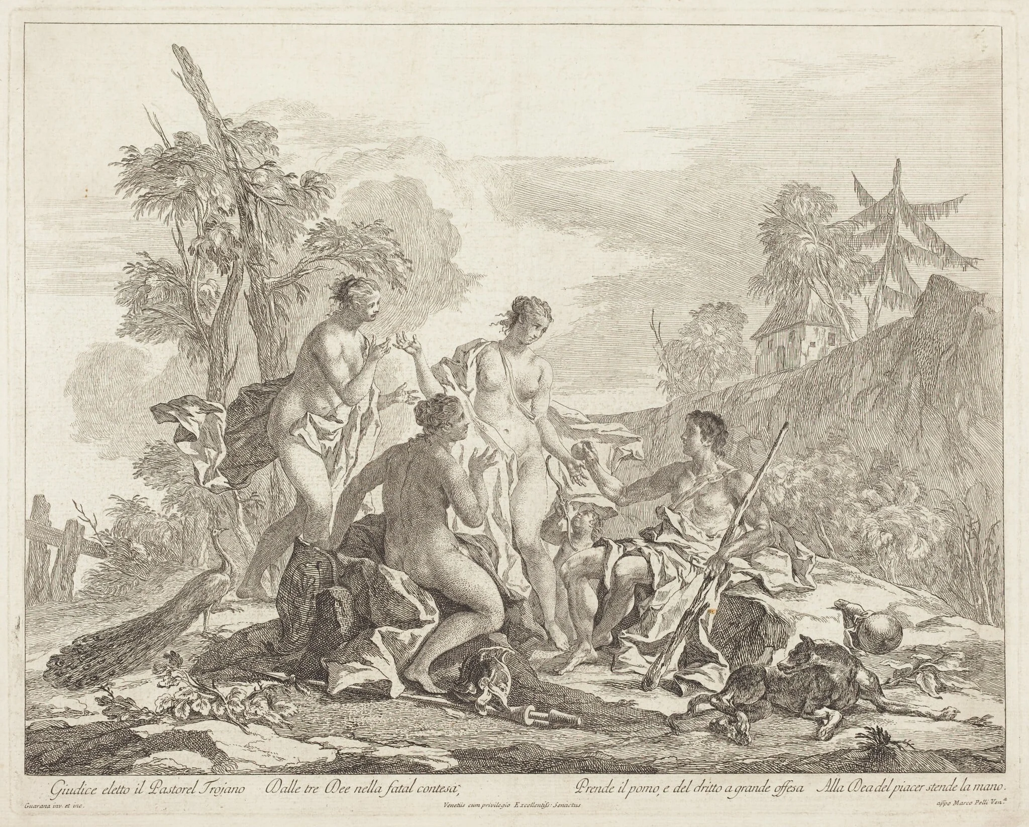 The Judgement of Paris, by Jacopo Guarana, ink, 1764