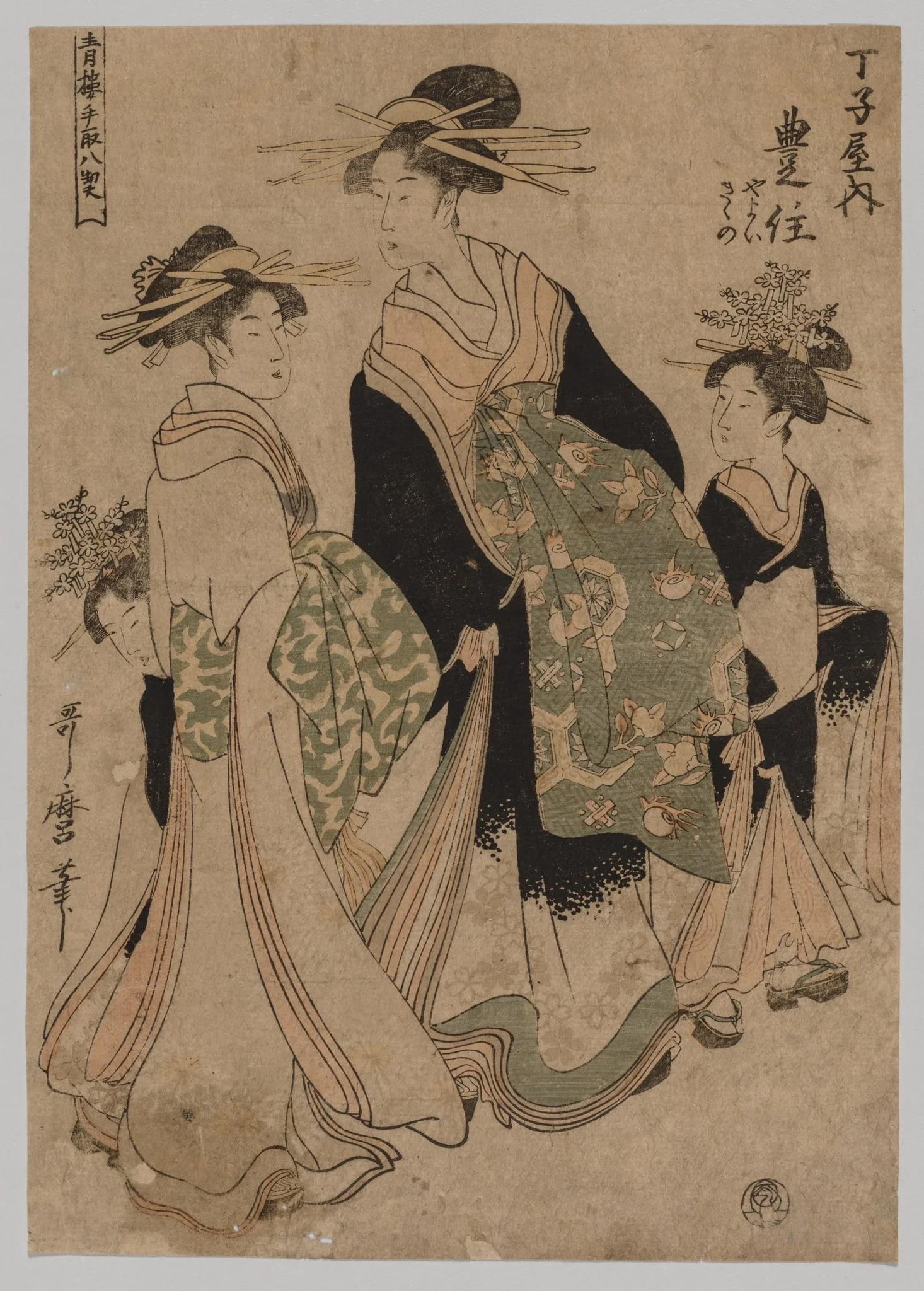 Courtesans and Attendants, by Kitagawa Utamaro, 1780