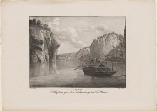 Baiern, Kalkfelsen zwischen Weltenburg und Kellheim (Bavaria, Chalk Cliffs between Weltenburg and Kellheim)