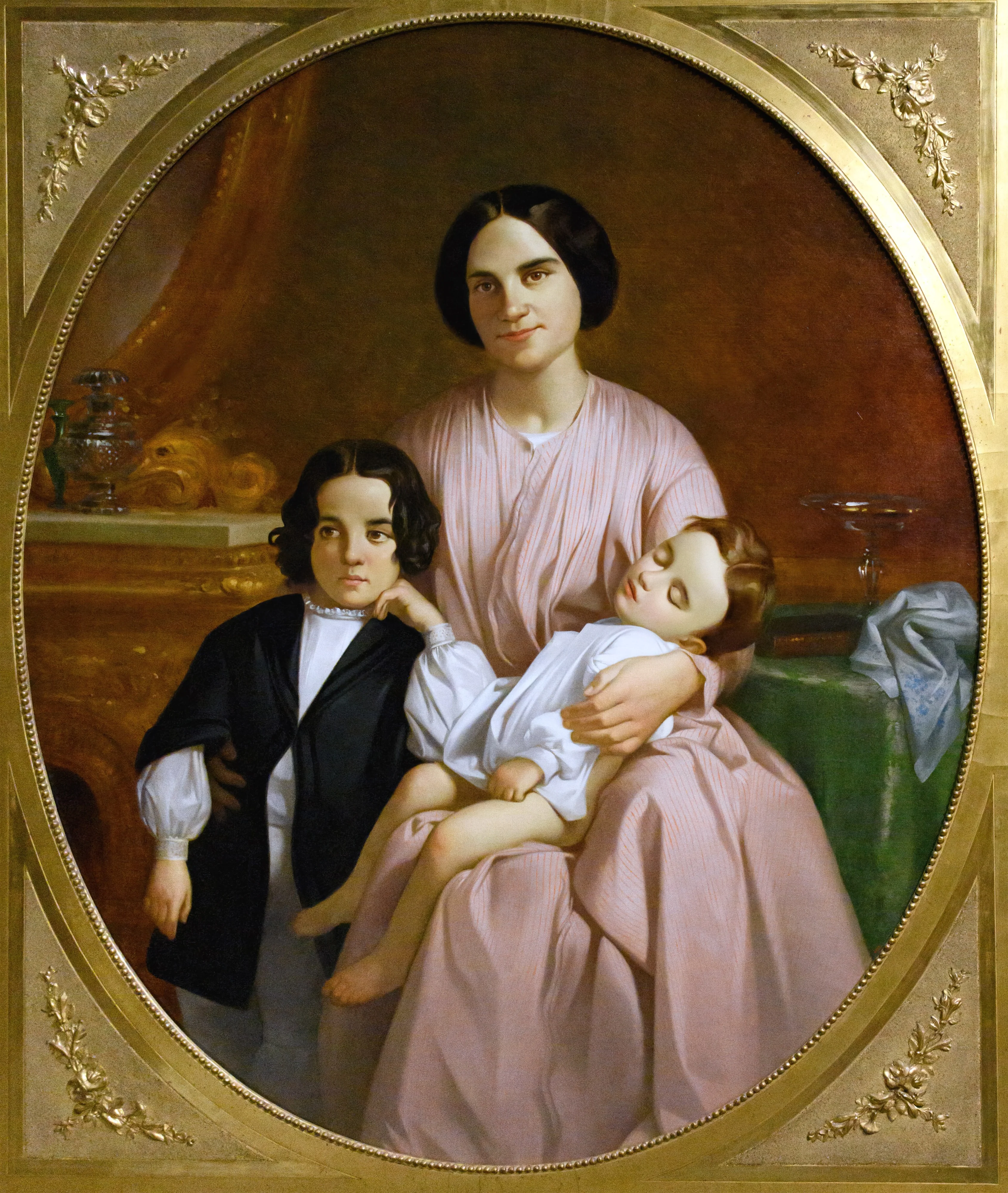 Portrait of the Painter's Wife and Children, by Claudi Lorenzale, oil, 1865