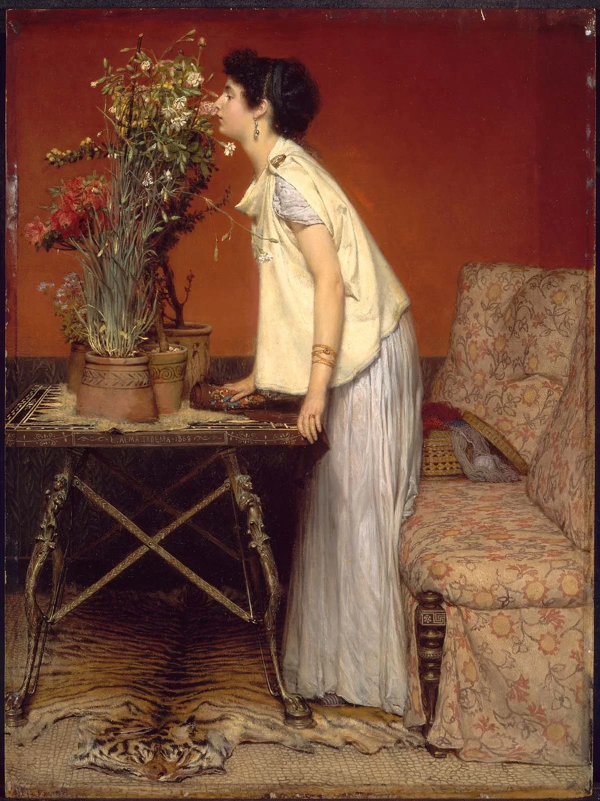 Woman and Flowers, by Lawrence Alma-Tadema, unspecified, 1868