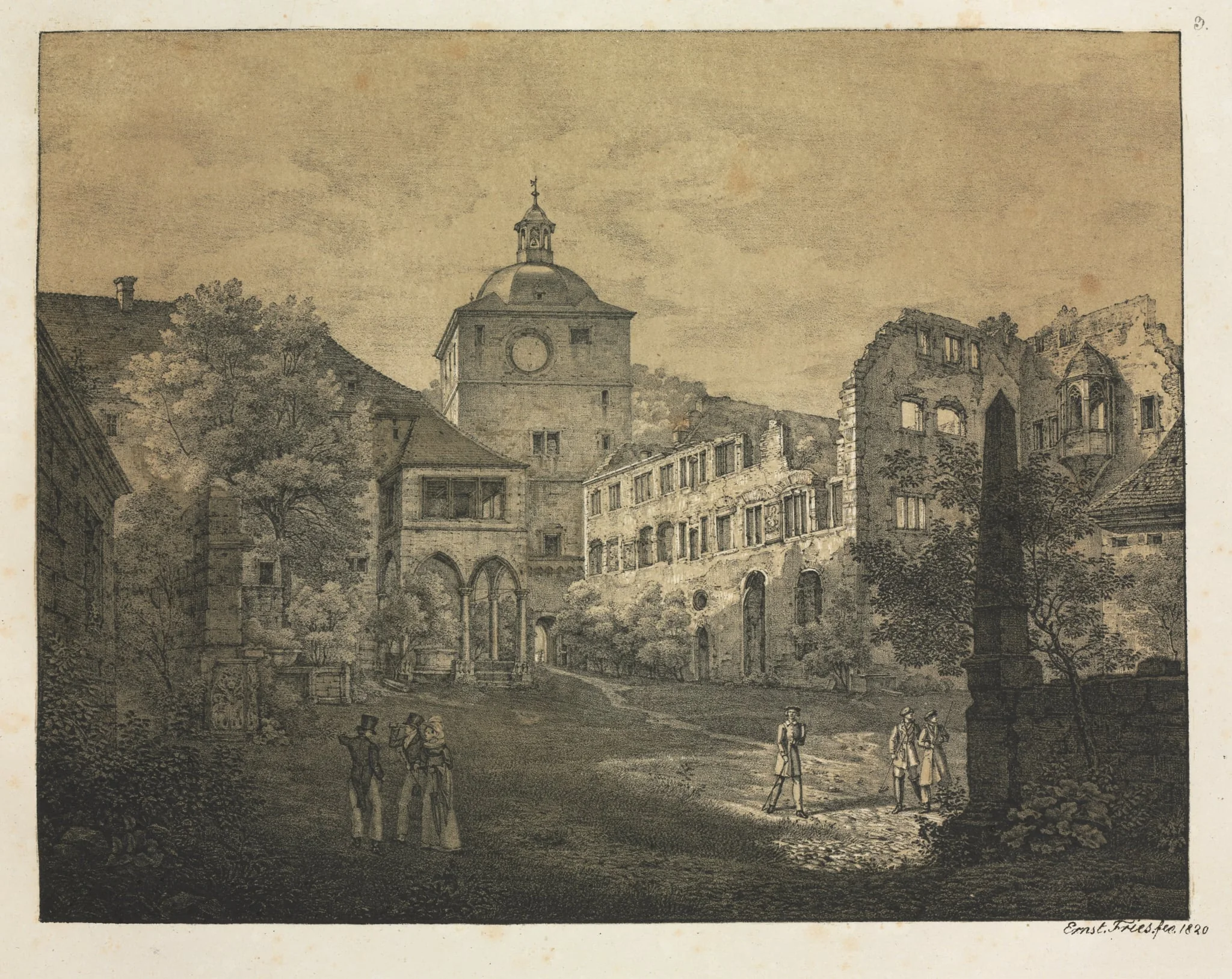 Six Views of Heidelberg Castle: Castle Terrace, by Ernst Fries, 1820