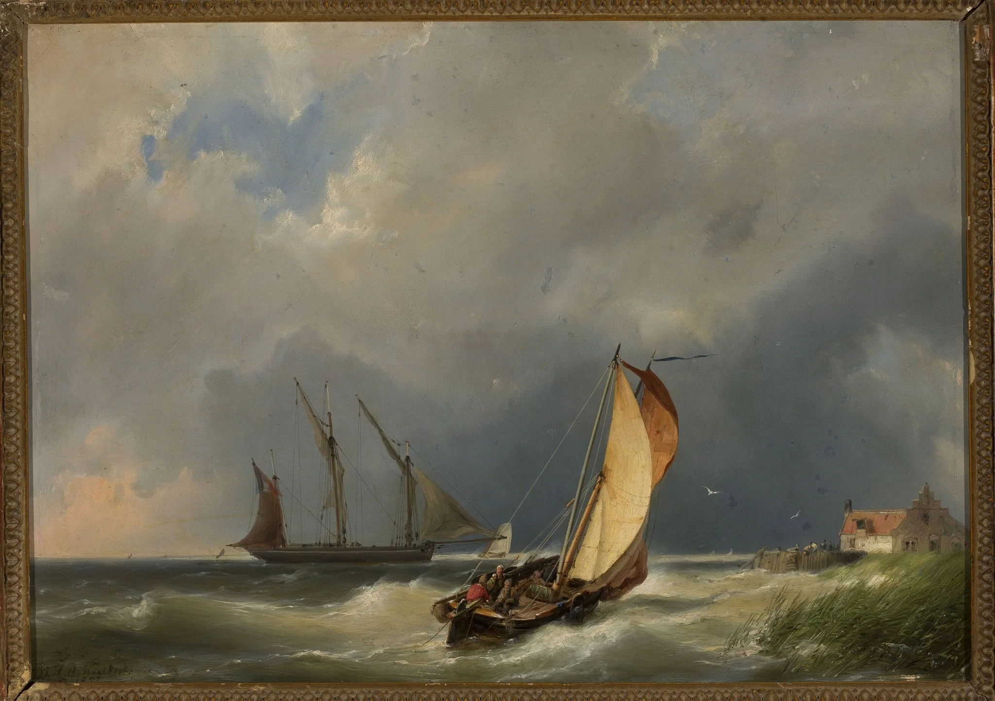 Sail boats on the sea, by Johannes Hermanus Barend Koekkoek, oil, 1857
