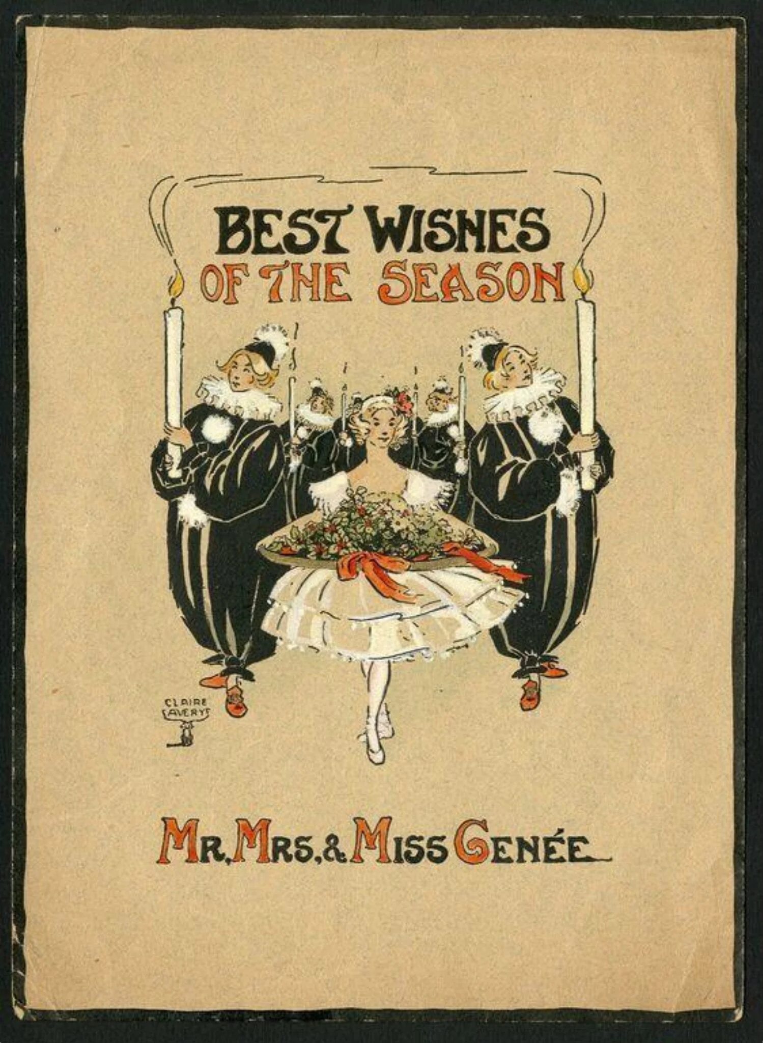 Christmas card for Adeline Genée and her family, by Claire Avery, 1950