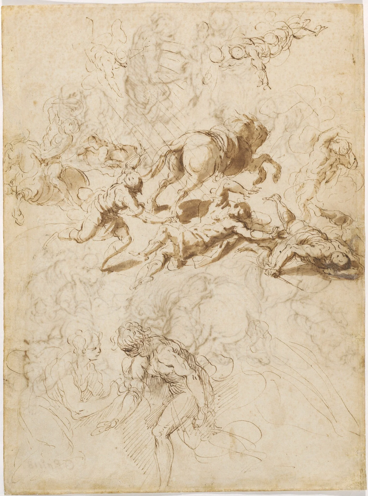 The Conversion of Saint Paul; Adam and Eve, by Jacopo Palma il Giovane, ink, 1592
