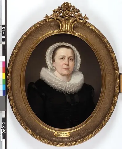 Maria Francisca Bia (1809-89). Weduwe van Reinier Engelman, echtgenote van Johan Eduard de Vries, actrice en zangeres, in het kostuum van Juffer Serklaas uit het gelijknamige toneelstuk van Hendrik Ja