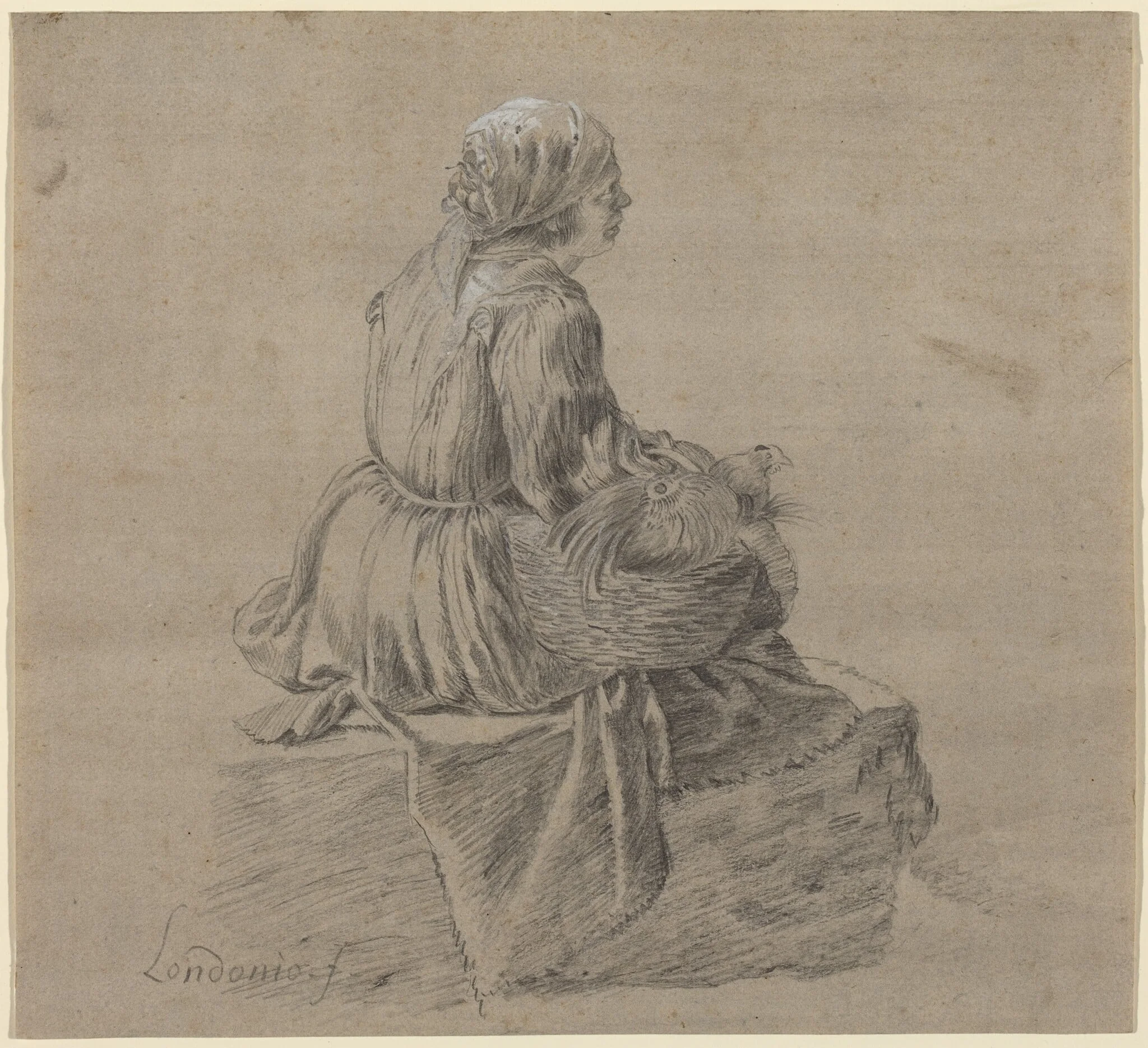 Seated Peasant Woman, by Francesco Londonio, charcoal, 1753