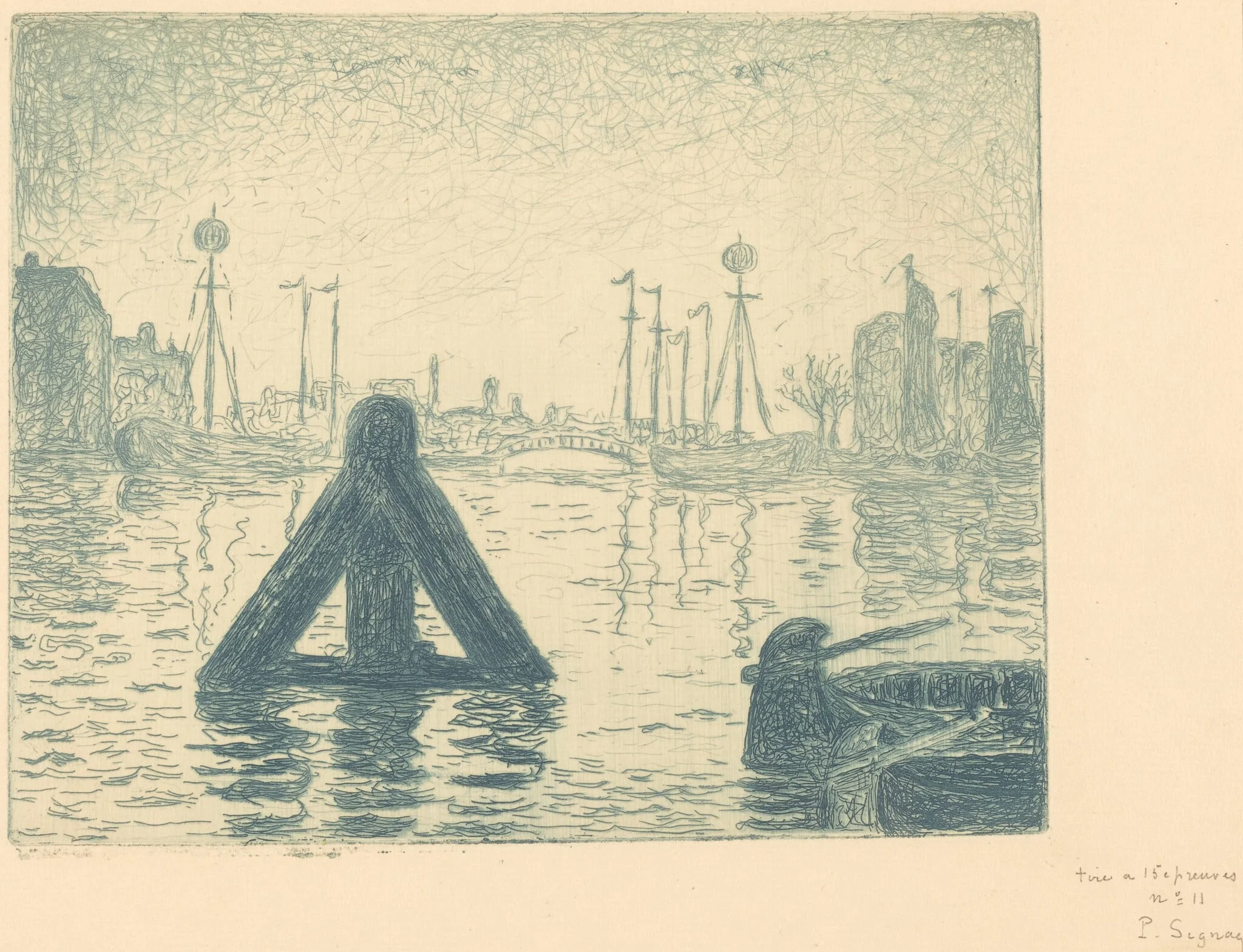 Harbor in Holland - Flushing (La balise - En Holland, Flessingue), by Paul Signac, ink, 1894