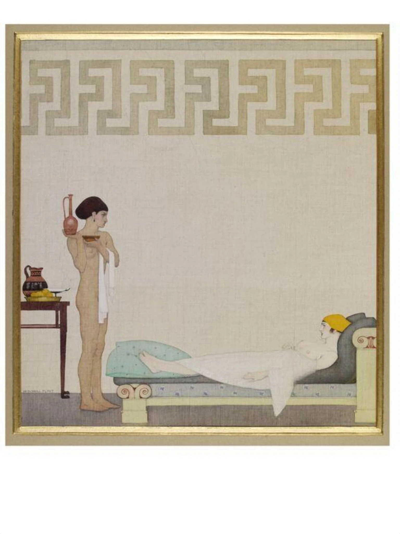 Phryne and the Slave, by Flint, watercolor, 1910