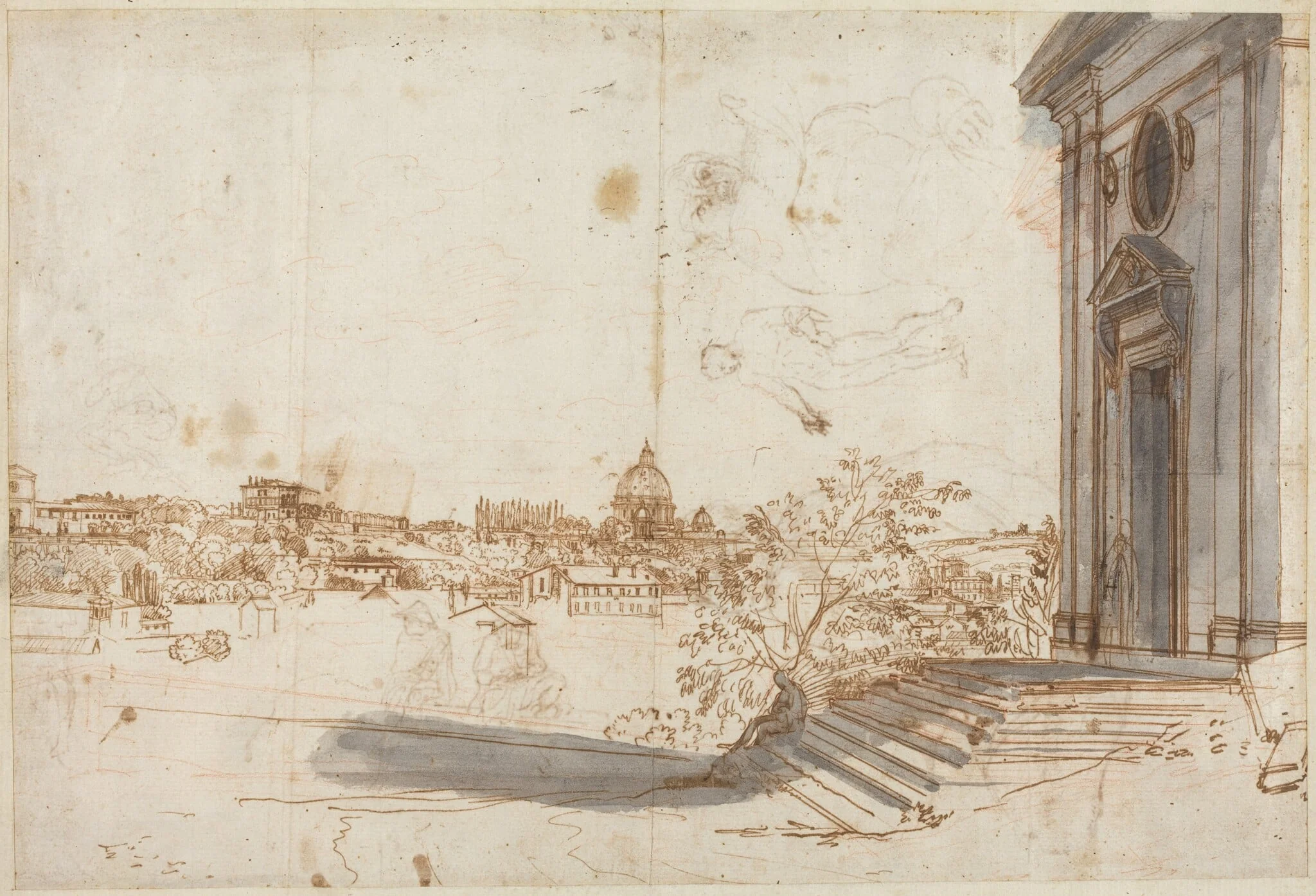 A View of Rome from Santa Maria del Priorato, by Gaspar van Wittel, ink, 1710