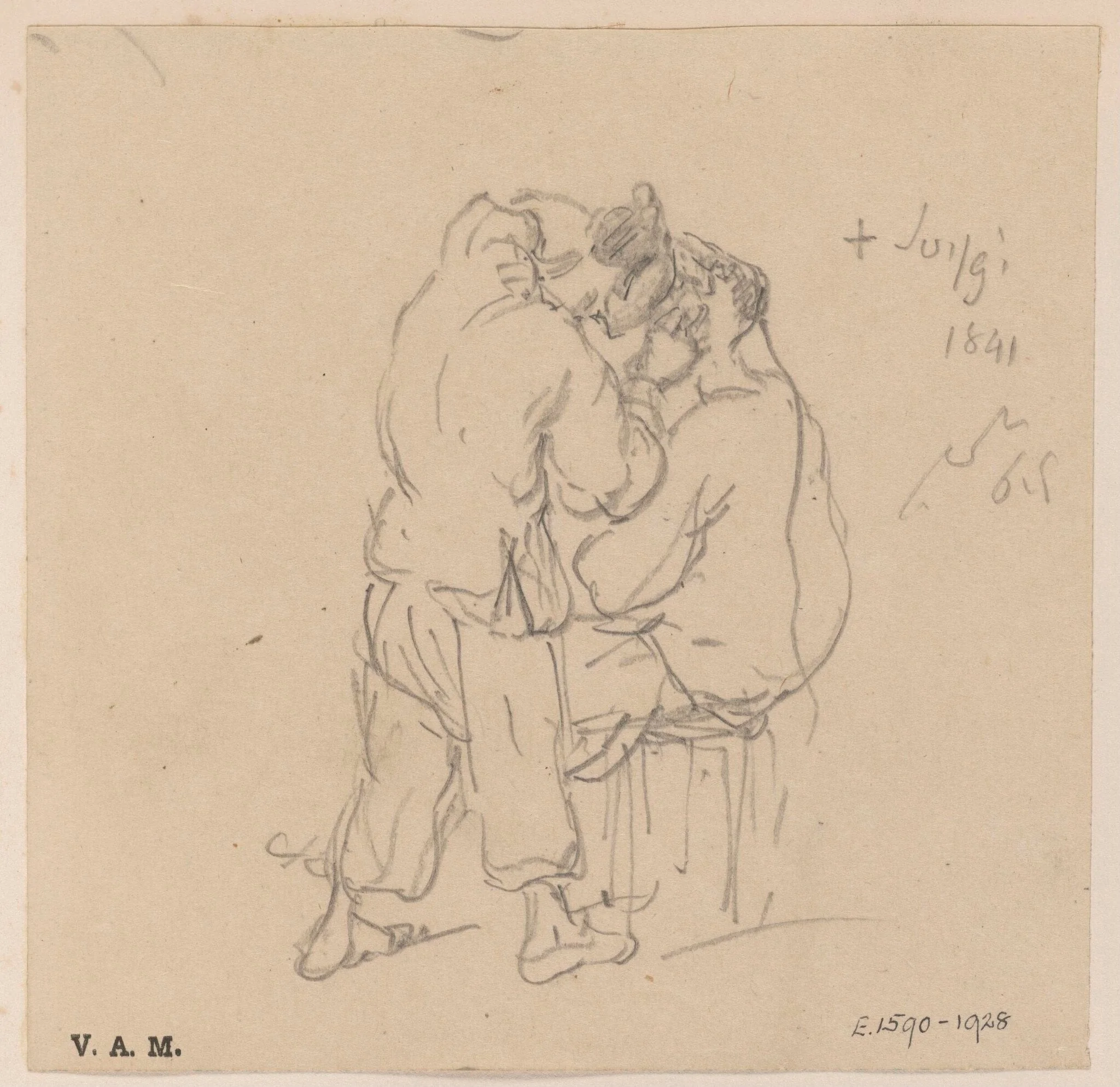 A drawing of a Chinese barber and customer, by George Chinnery, 13