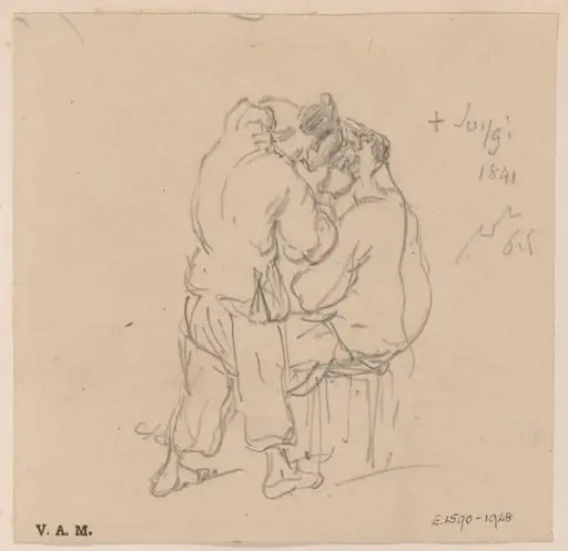 A drawing of a Chinese barber and customer