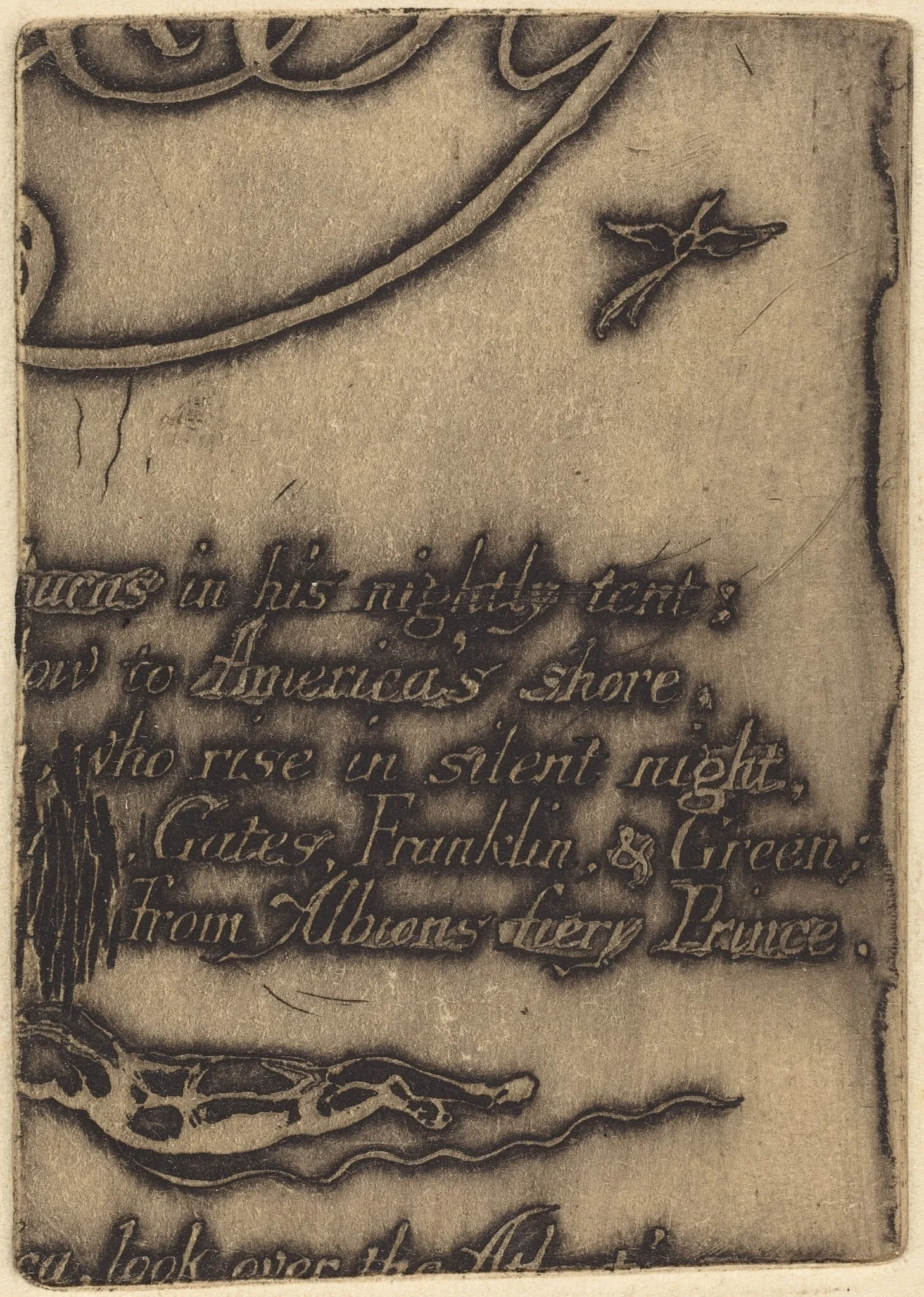 Restrike from fragment of cancelled plate for "A Prophecy", by William Blake, ink, 1793