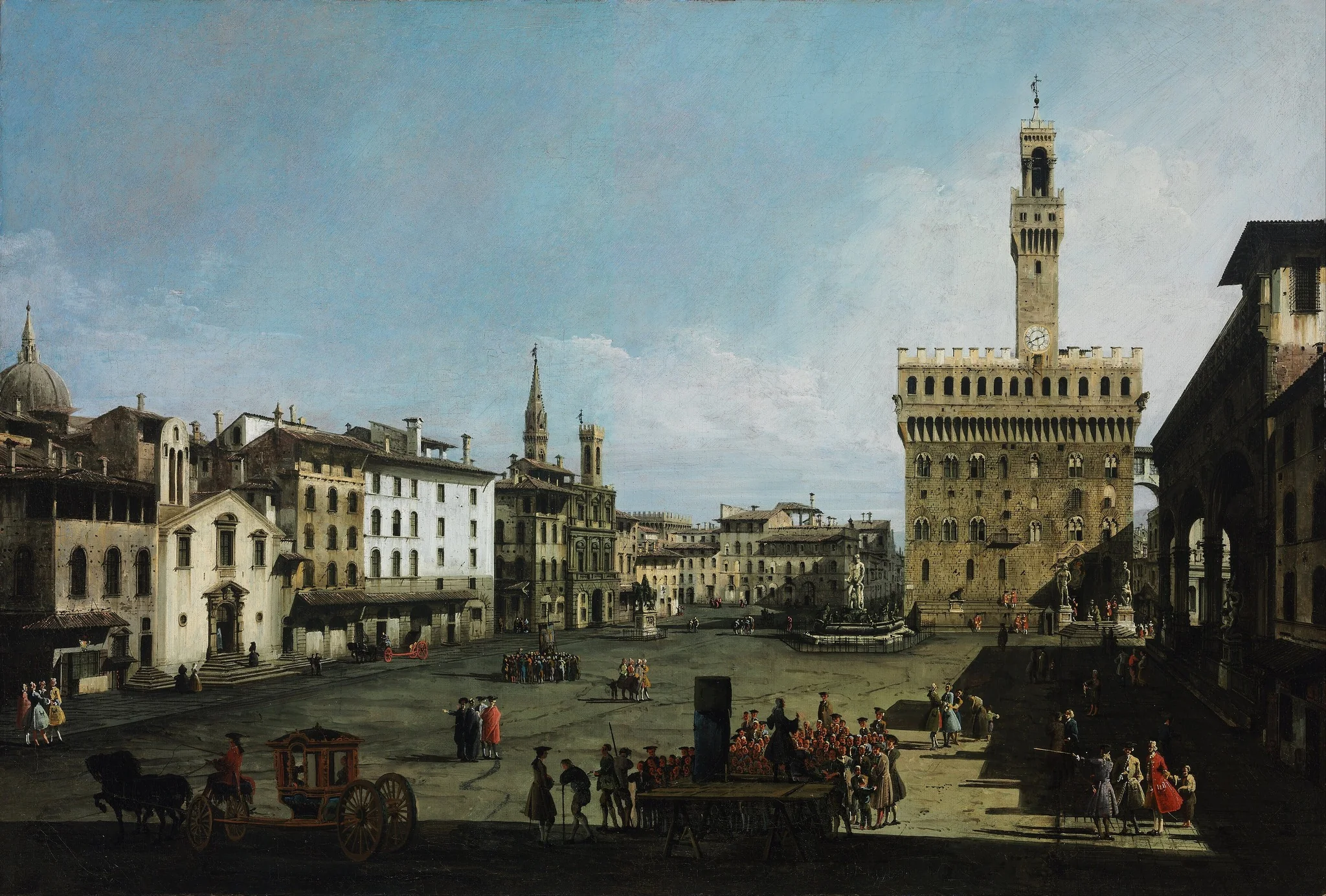 The Piazza della Signoria in Florence, by Bernardo Bellotto, oil, 1740