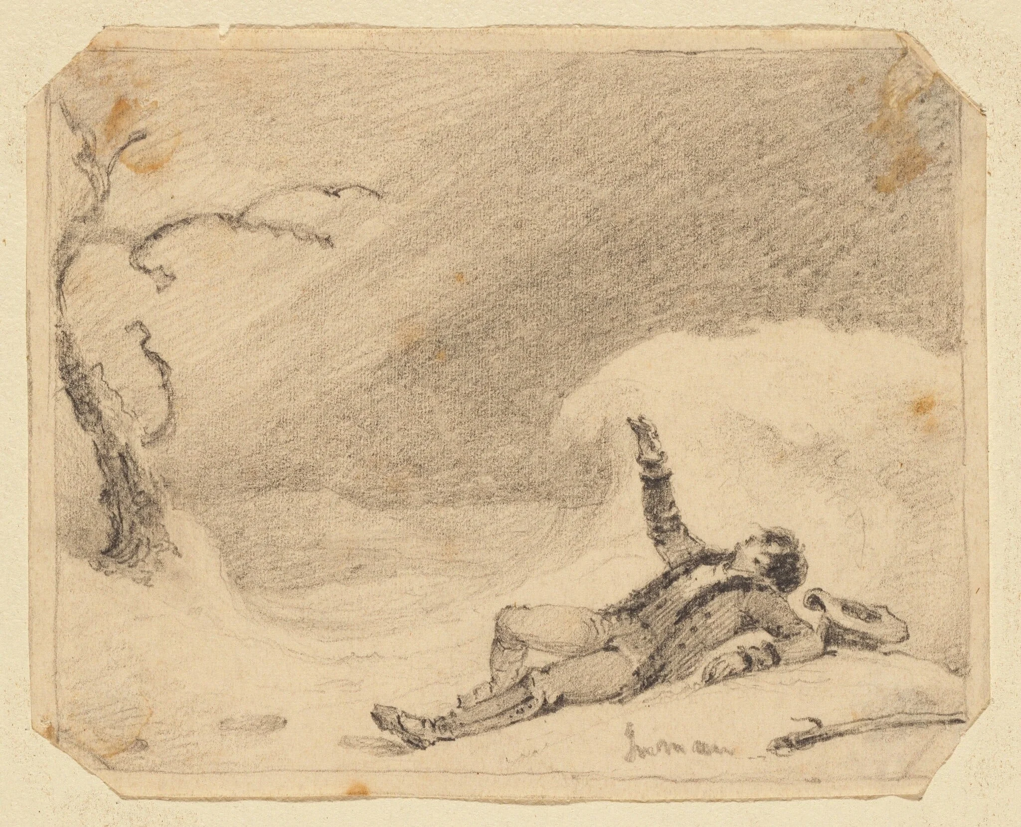 Man in Snow, by Henry Inman, graphite, 1825