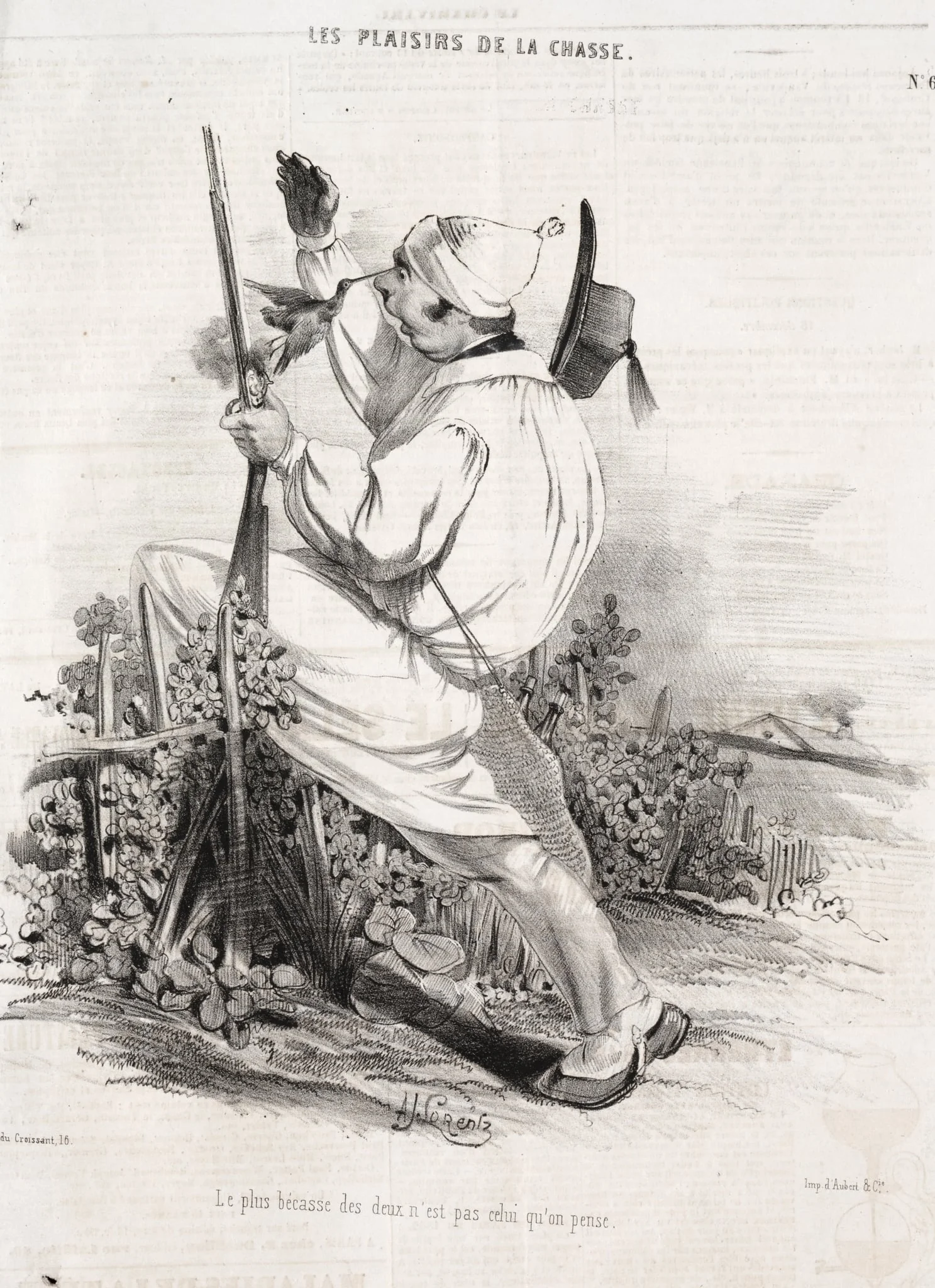 Les Plaisirs de la chasse:  Le plus bécasse des deux n'est pas celui qu'on pense, by Alade Joseph Lorentz, 1842