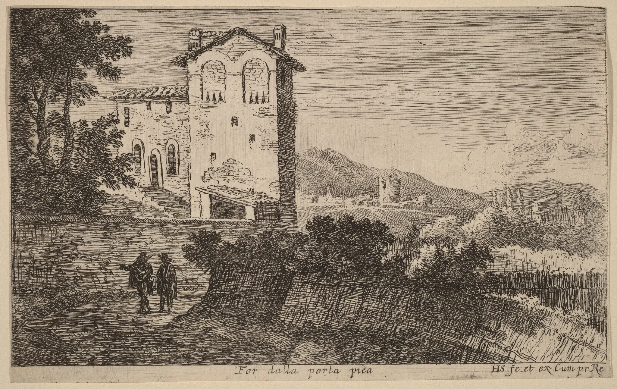 Villa Outside the Porta Pia, by Herman van Swanevelt, ink, 1628