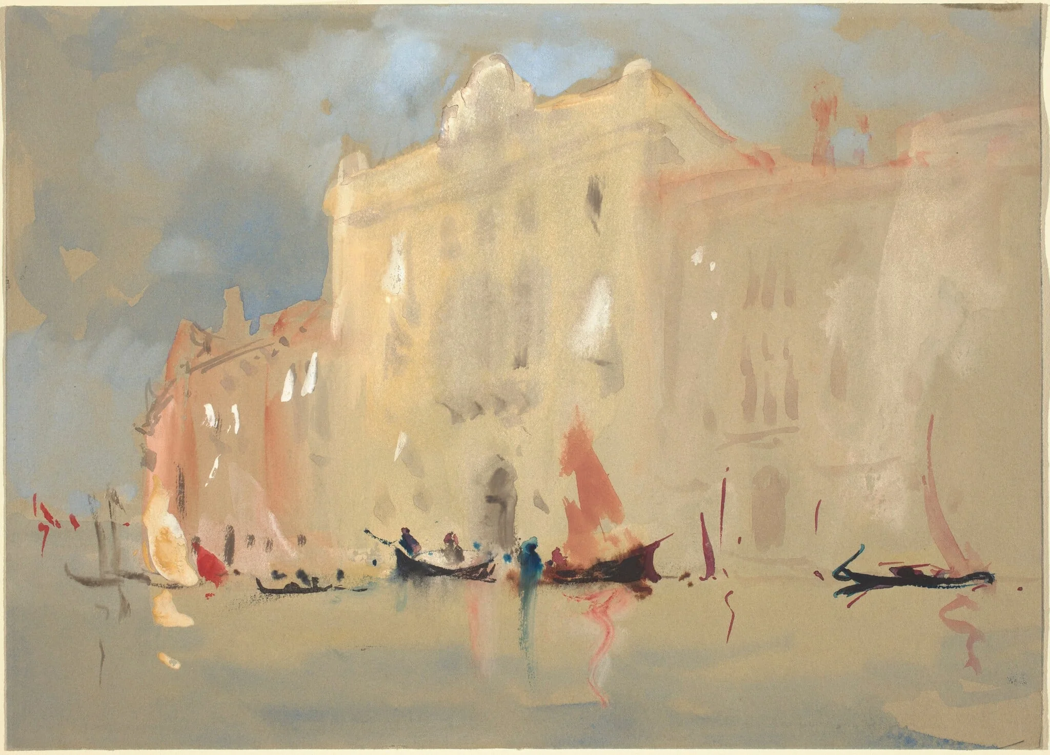 Gondolas Before a Palace on the Grand Canal in Venice, by Hercules Brabazon Brabazon, gouache, 1864