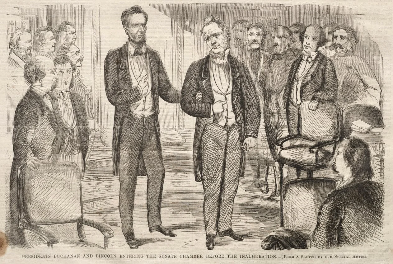 Presidents Buchanan and Lincoln Entering the Senate Chamber before the Inauguration, by Winslow Homer, 1861