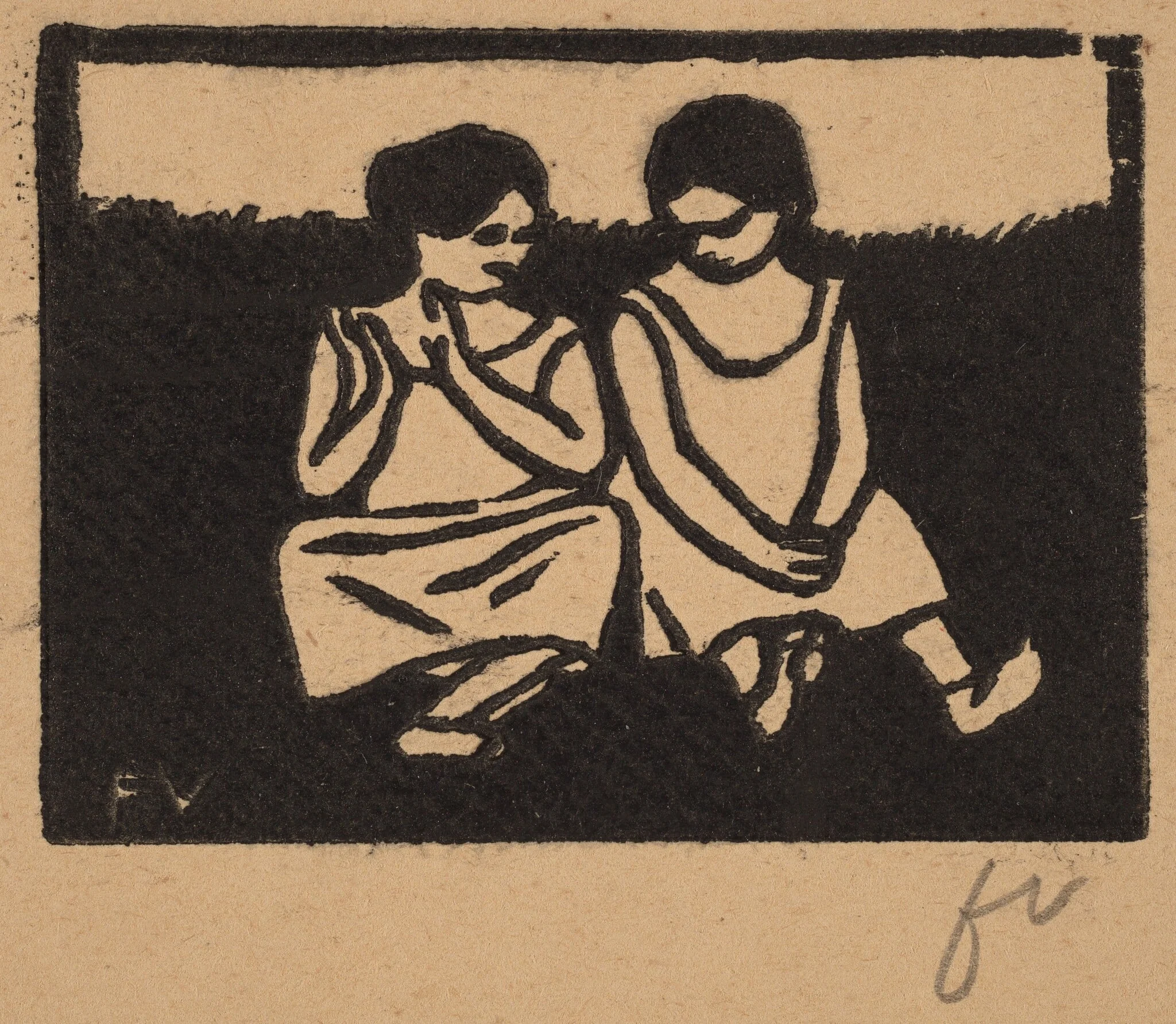 Two Girls in Chemises (Deux fillettes en chemise), by Félix Vallotton, ink, 1893