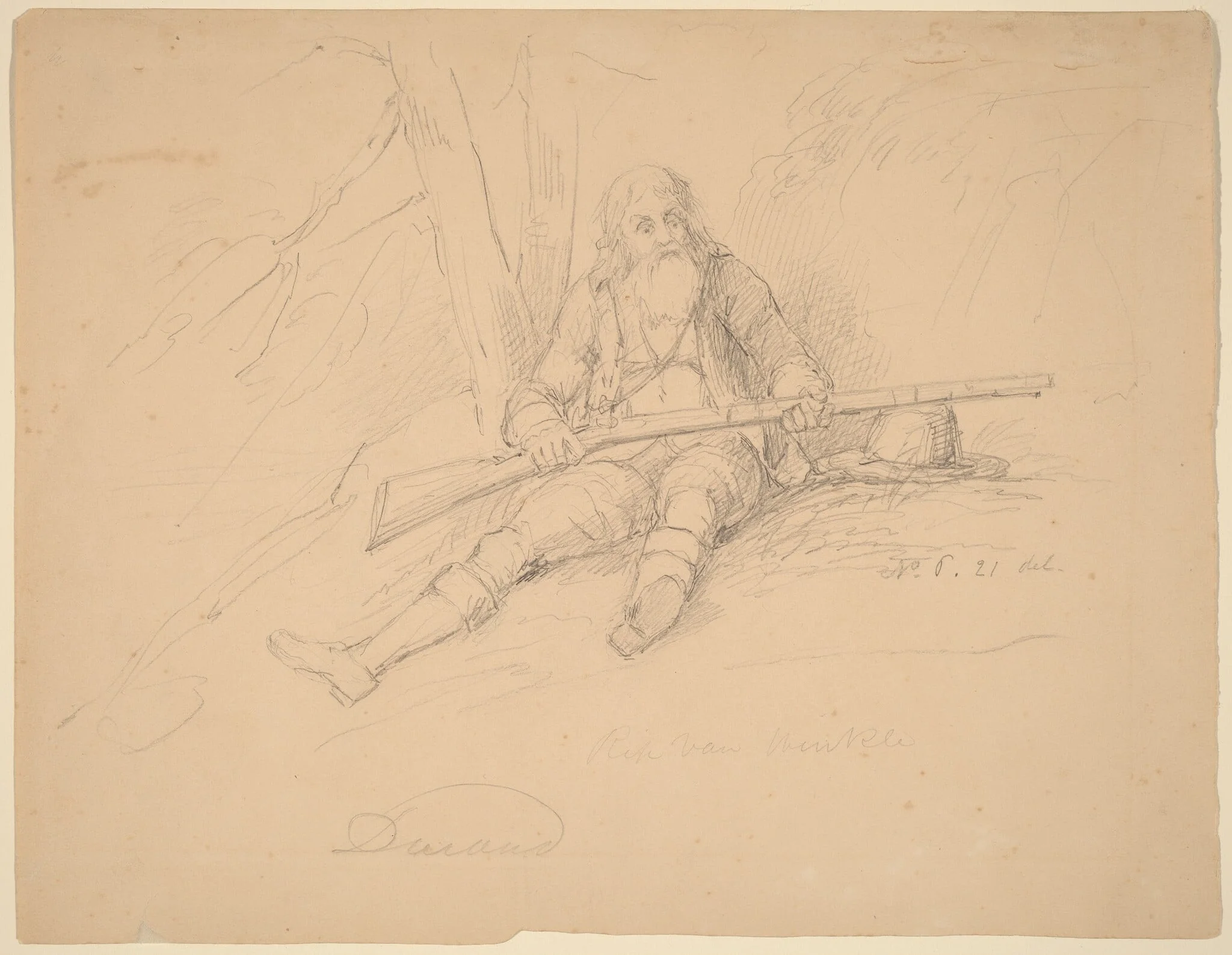 Rip Van Winkle, by Asher Brown Durand, graphite, 1840