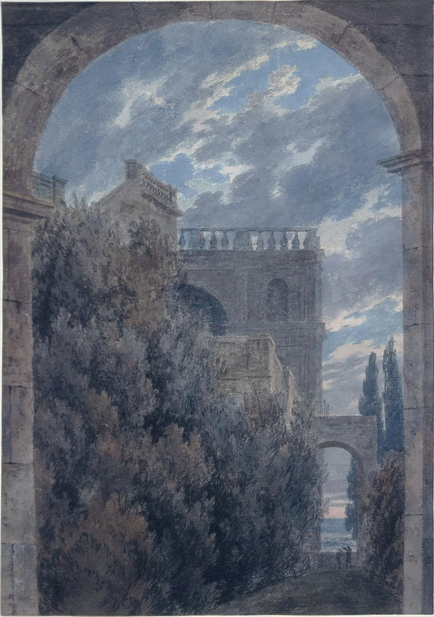 Villa Dracone at Frascati, by Cozens, watercolor, 1750