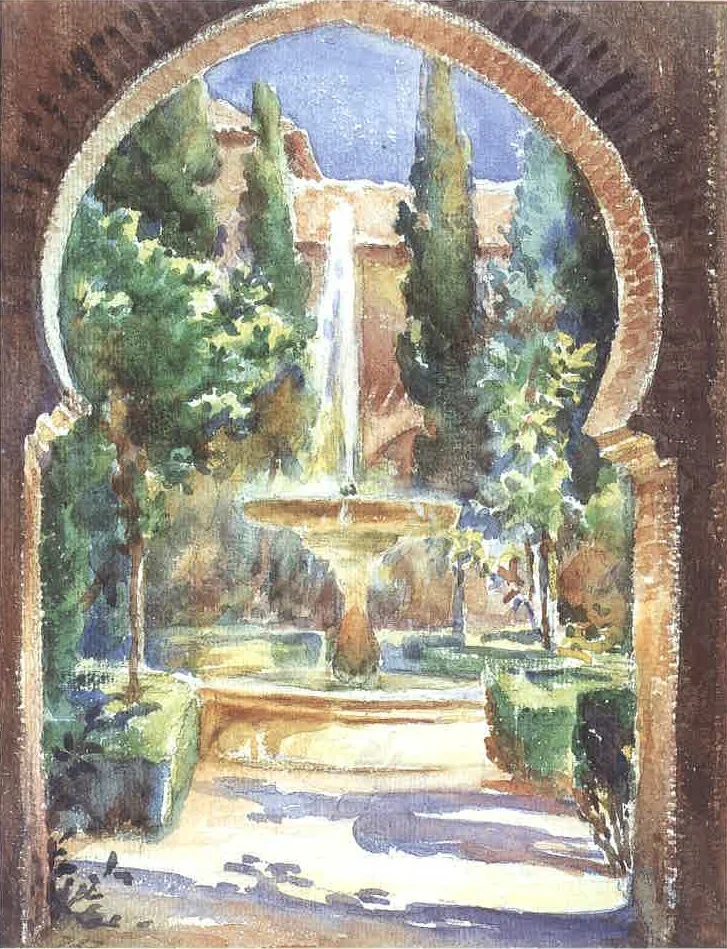 Granada. A View of Generalife, by Moustafa Farroukh, watercolor, 1939