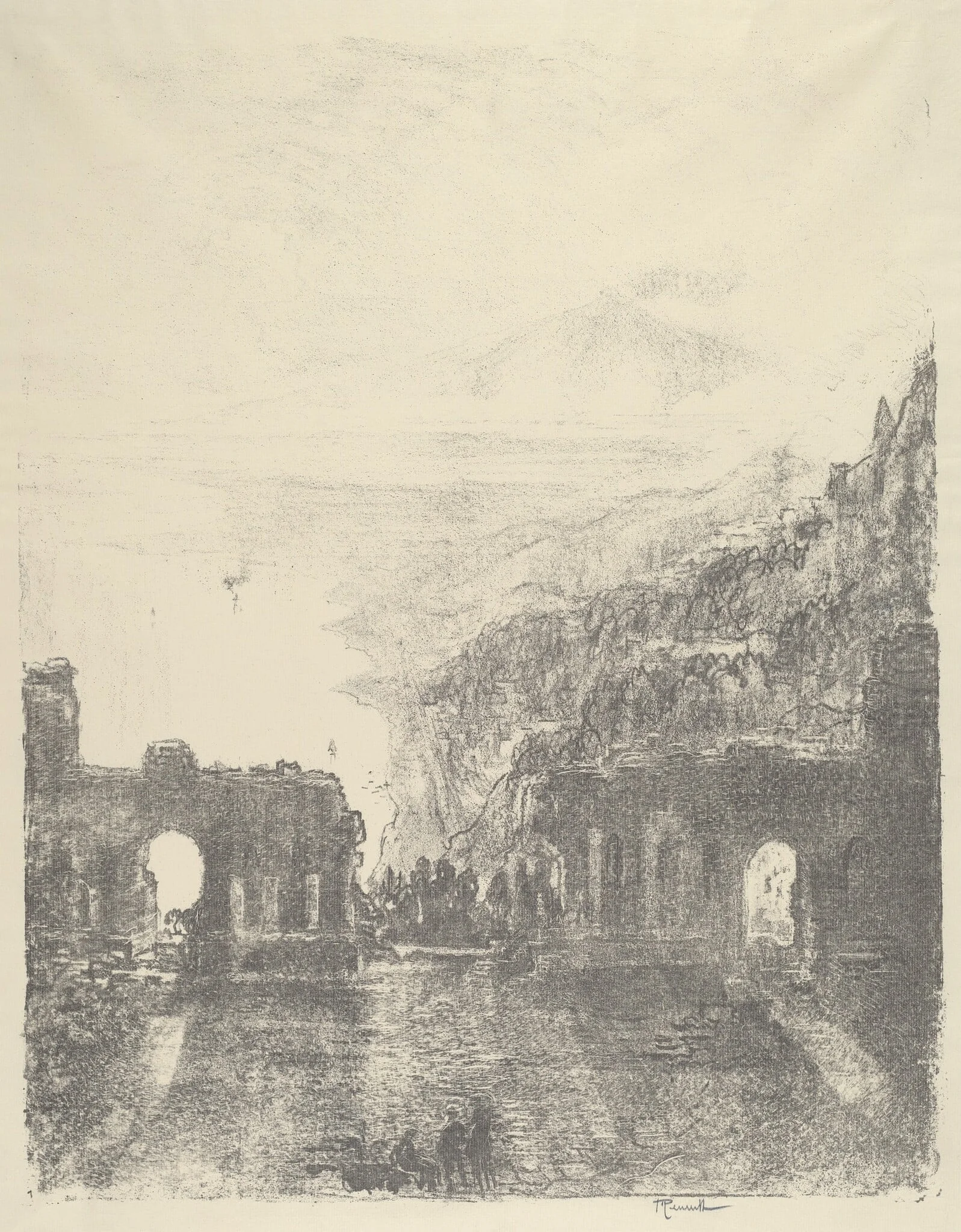 Aetna Over Taormina, by Joseph Pennell, ink, 1913