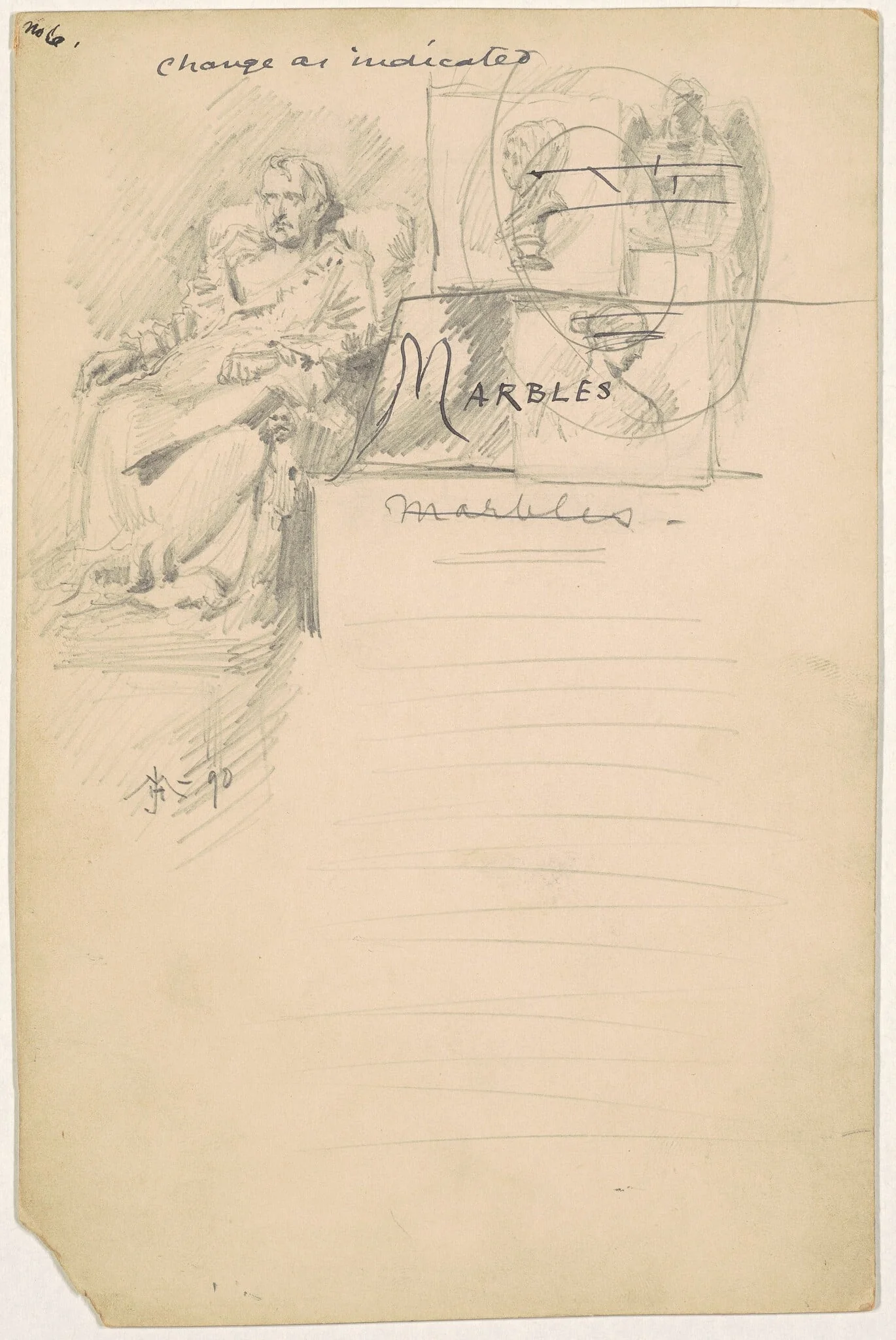 Study for "Marbles", by James Henry Moser, ink, 1890