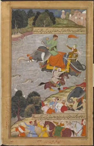 Akbar Crosses the Ganges on an Elephant