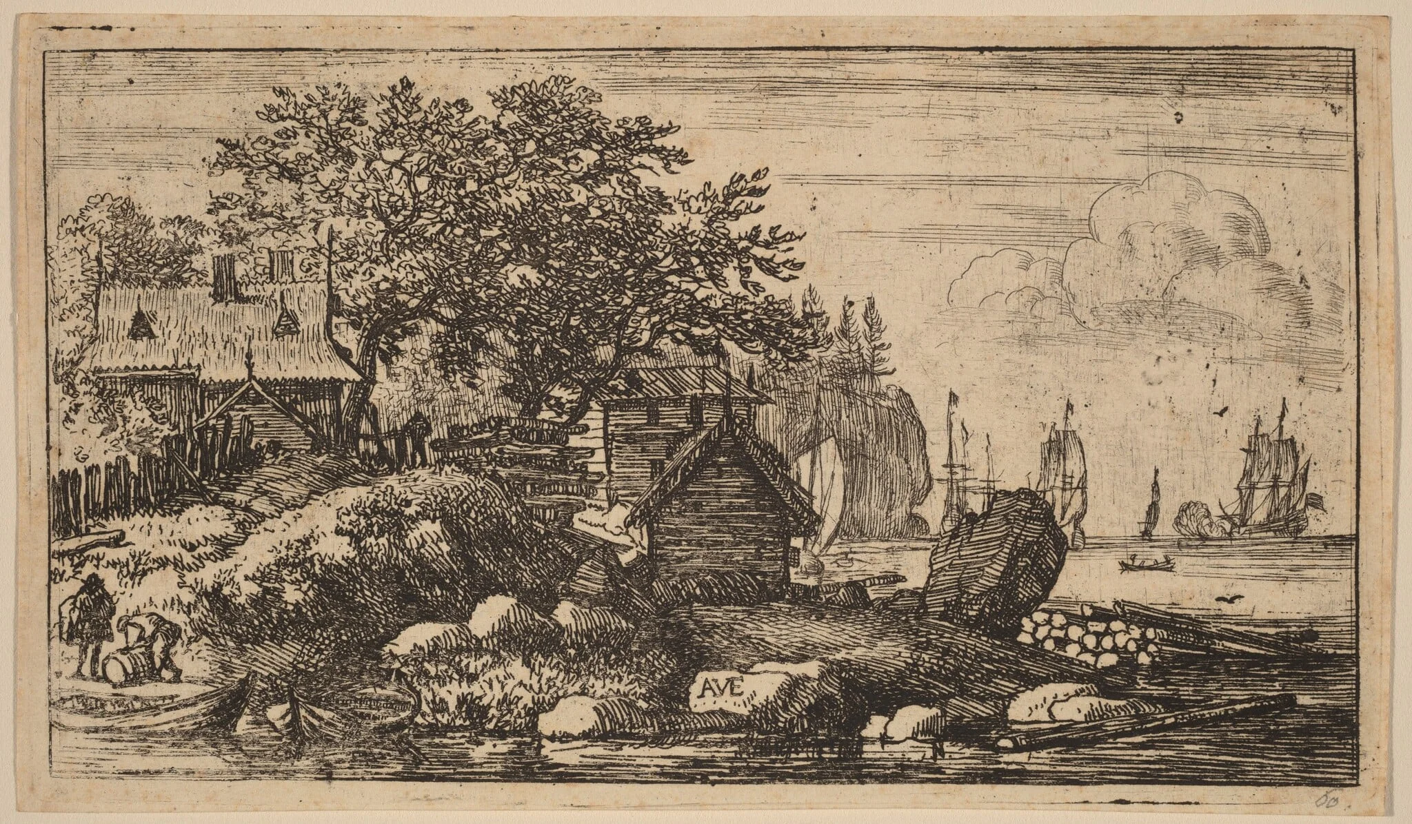Two Empty Skiffs, by Allart van Everdingen, ink, 1650