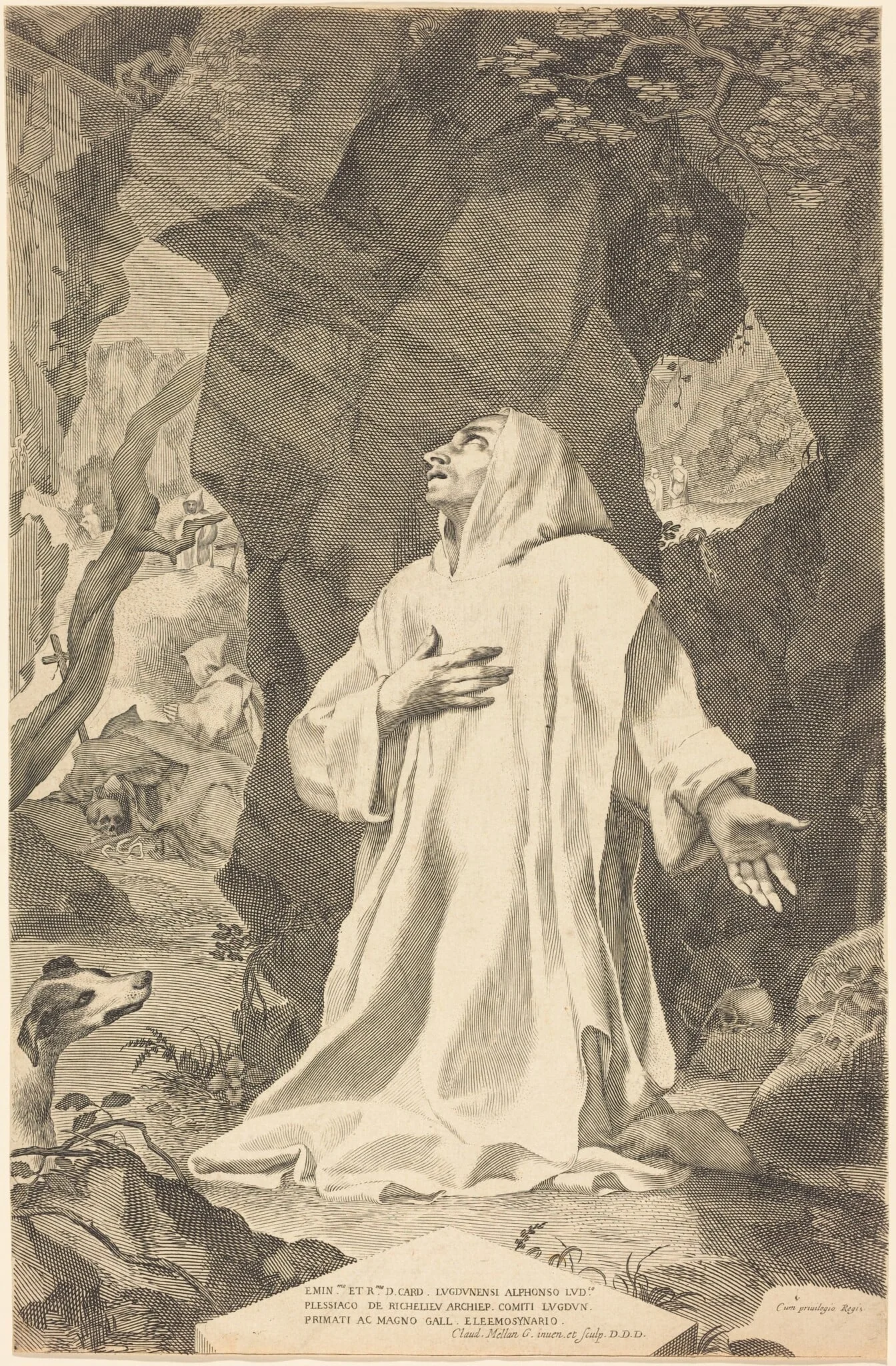 Saint Bruno, by Claude Mellan, ink, 1643