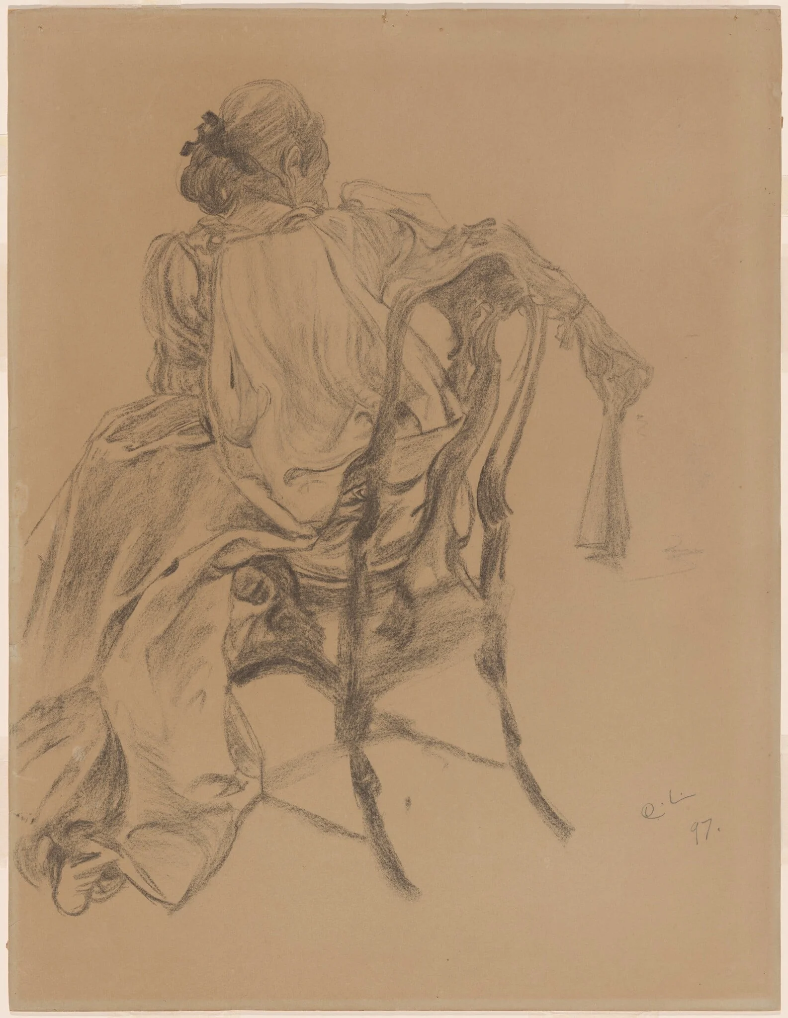 An Elegant Lady of the Eighteenth Century Holding a Fan, by Carl Larsson, charcoal, 1897