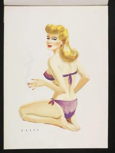 'Pin-up' wearing a purple bikini and smoking a cigarette