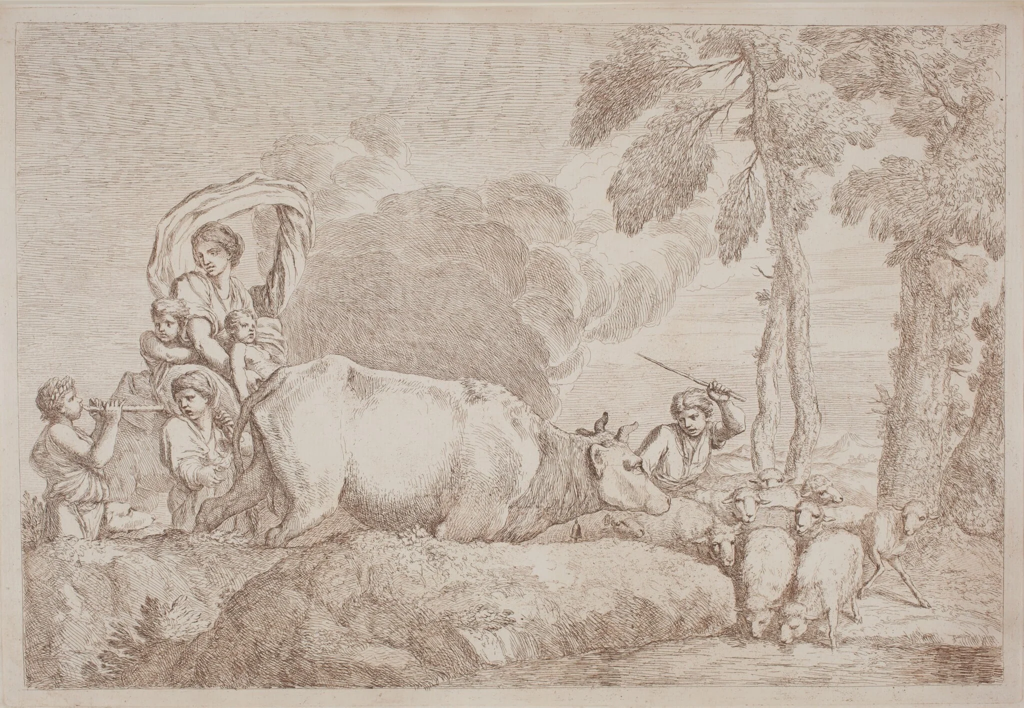 A Woman with Two Children on Horseback, by Gaetano Zompini, ink, 1758