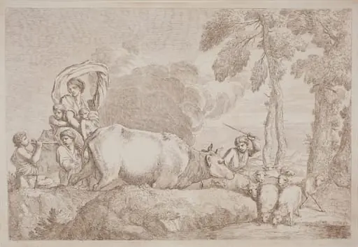 A Woman with Two Children on Horseback