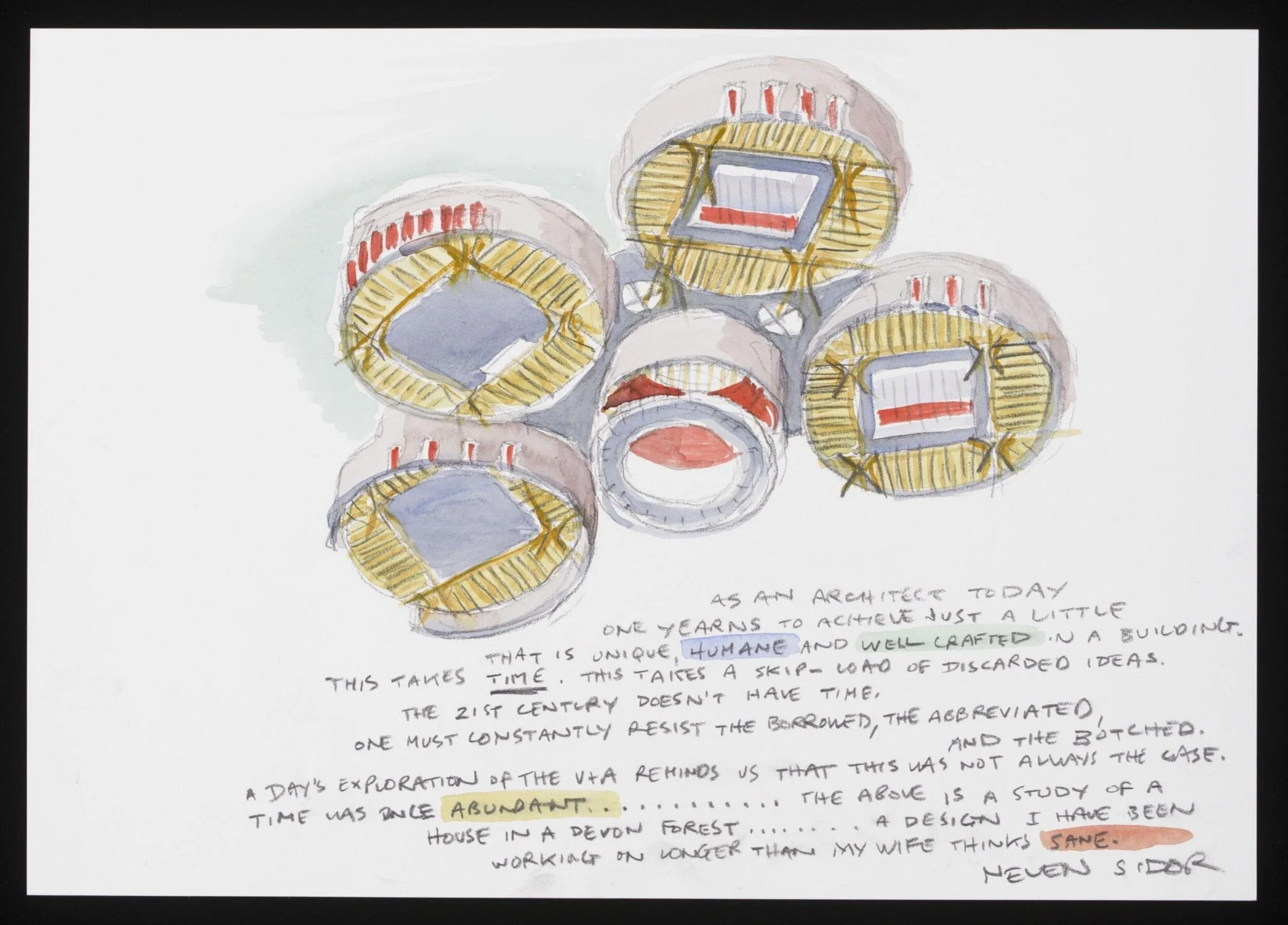 Contribution to V&A's 150th anniversary album, by Grimshaw Architects, watercolor, 2007