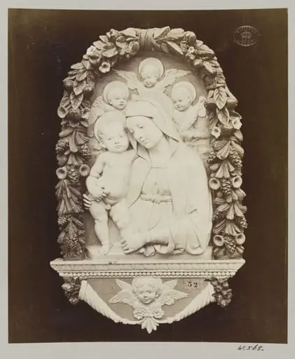Bas-relief depicting the Virgin and Child on blue ground Luca della Robbia ware