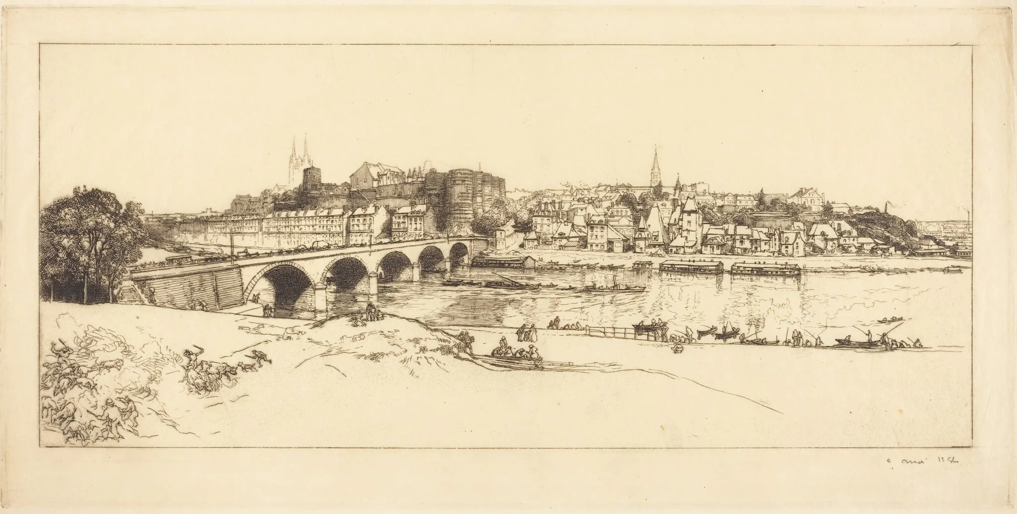Angers - Panoramic View (Angers - Vue panoramique), by Auguste Lepère, ink, 1912