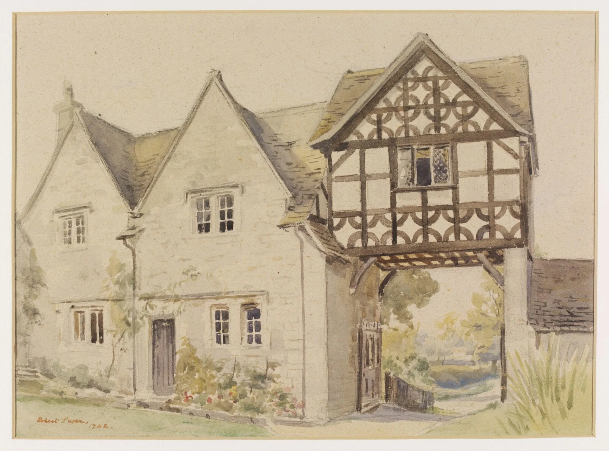 Gatehouse, Frocester Court, by Swan, watercolor, 1942