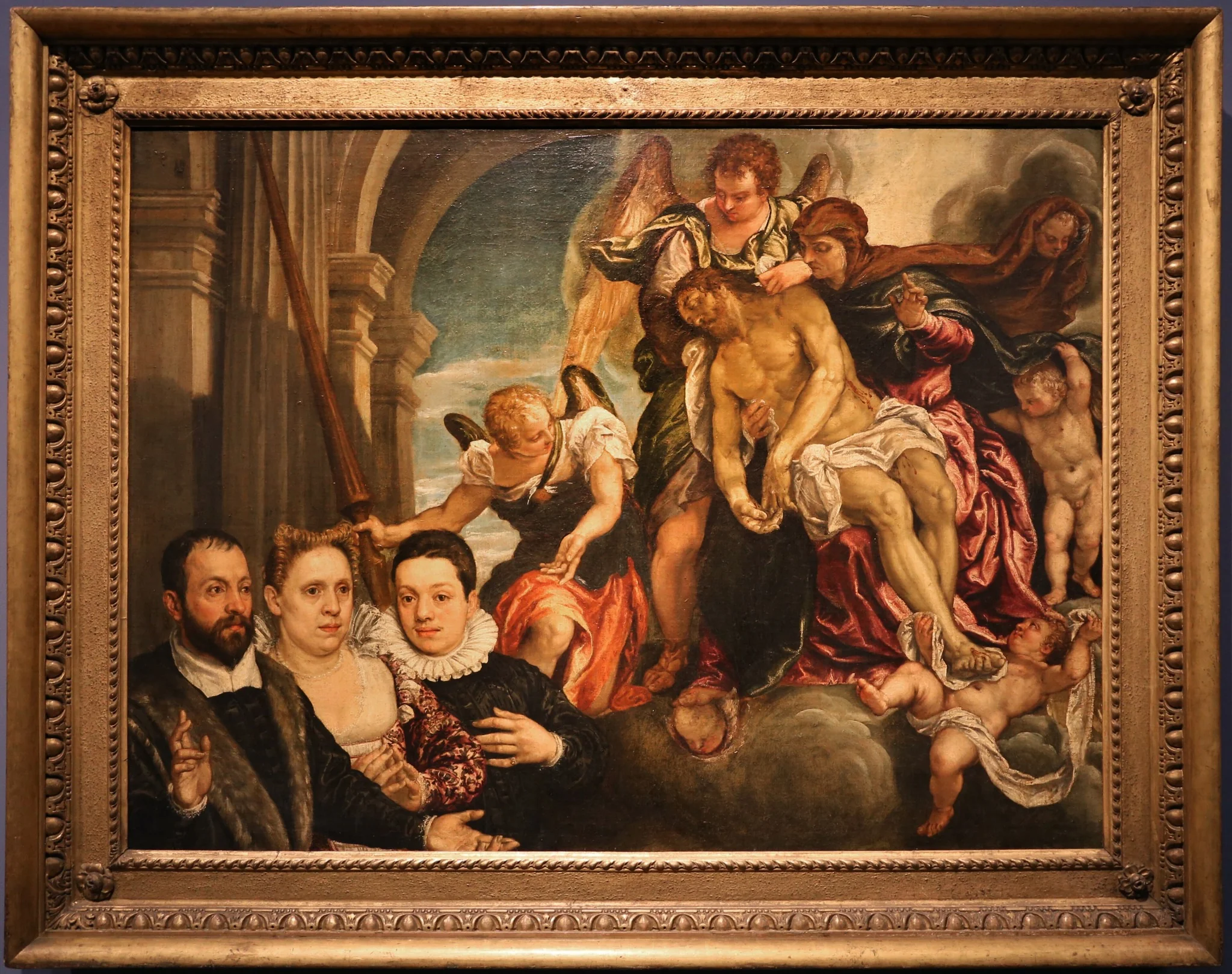 Pietá mit Stifterfamilie, by Francesco Montemezzano, paint, 1588