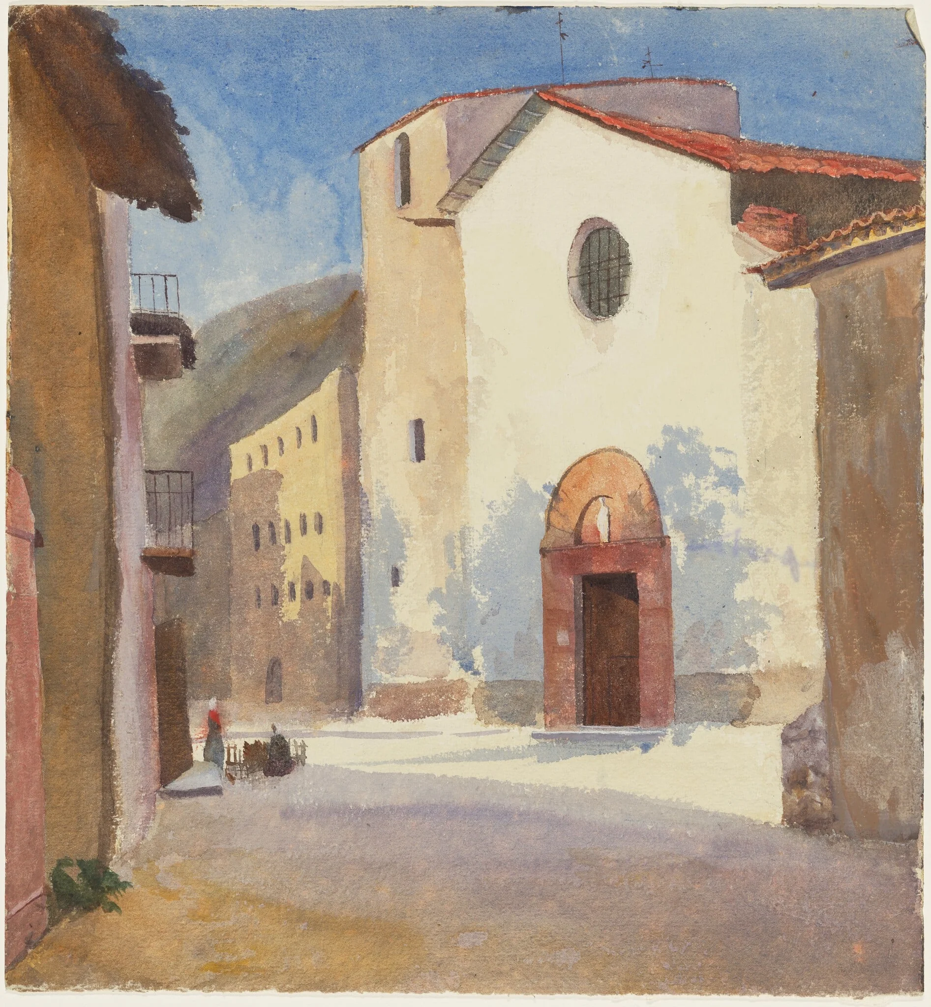 Church and Street, Camprodon, by Emily Sargent, watercolor, 1902