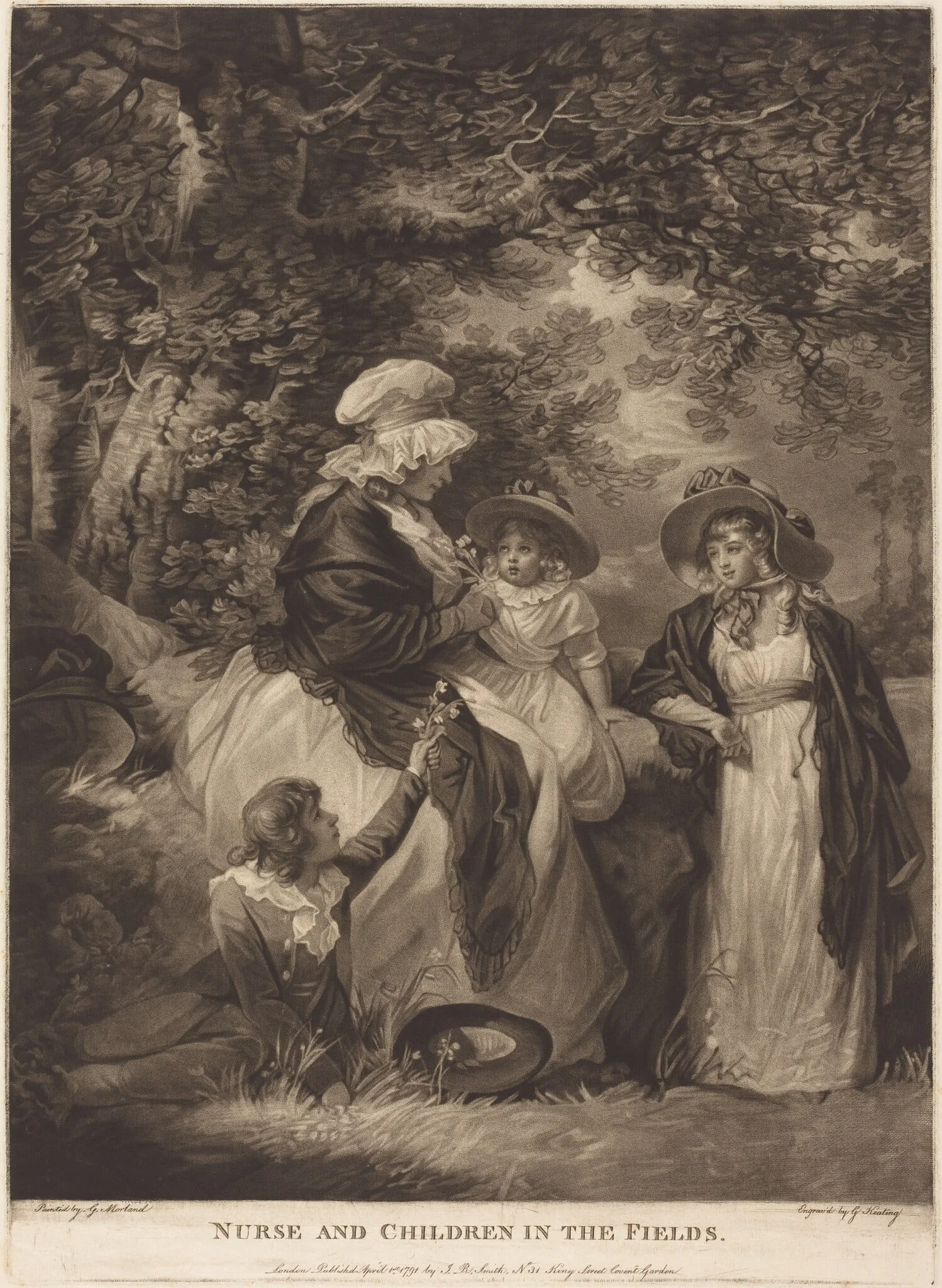 Nurse and Children in the Fields, by George Keating, ink, 1791