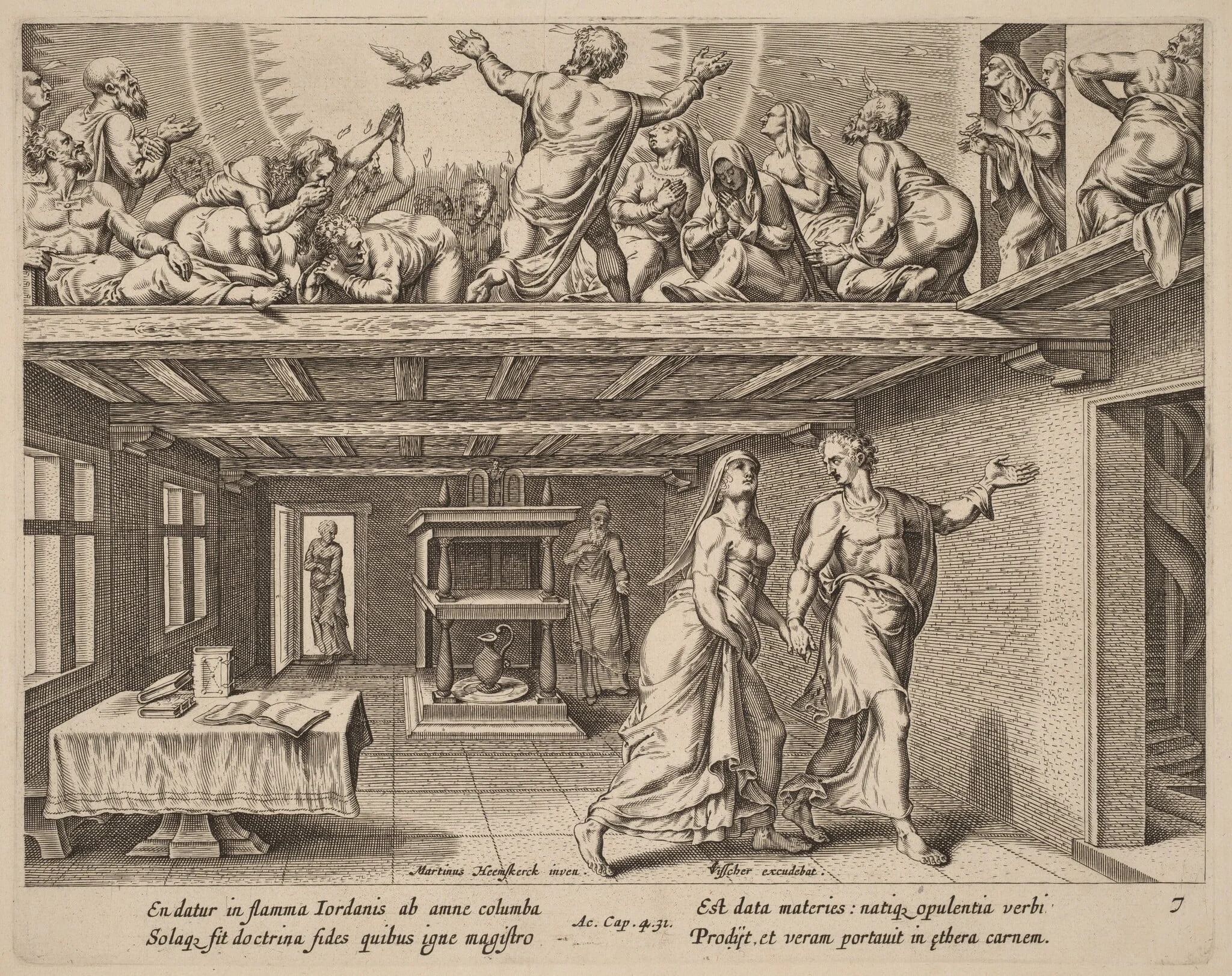 And They were All Filled with the Holy Ghost, by Philip Galle, ink, 1574