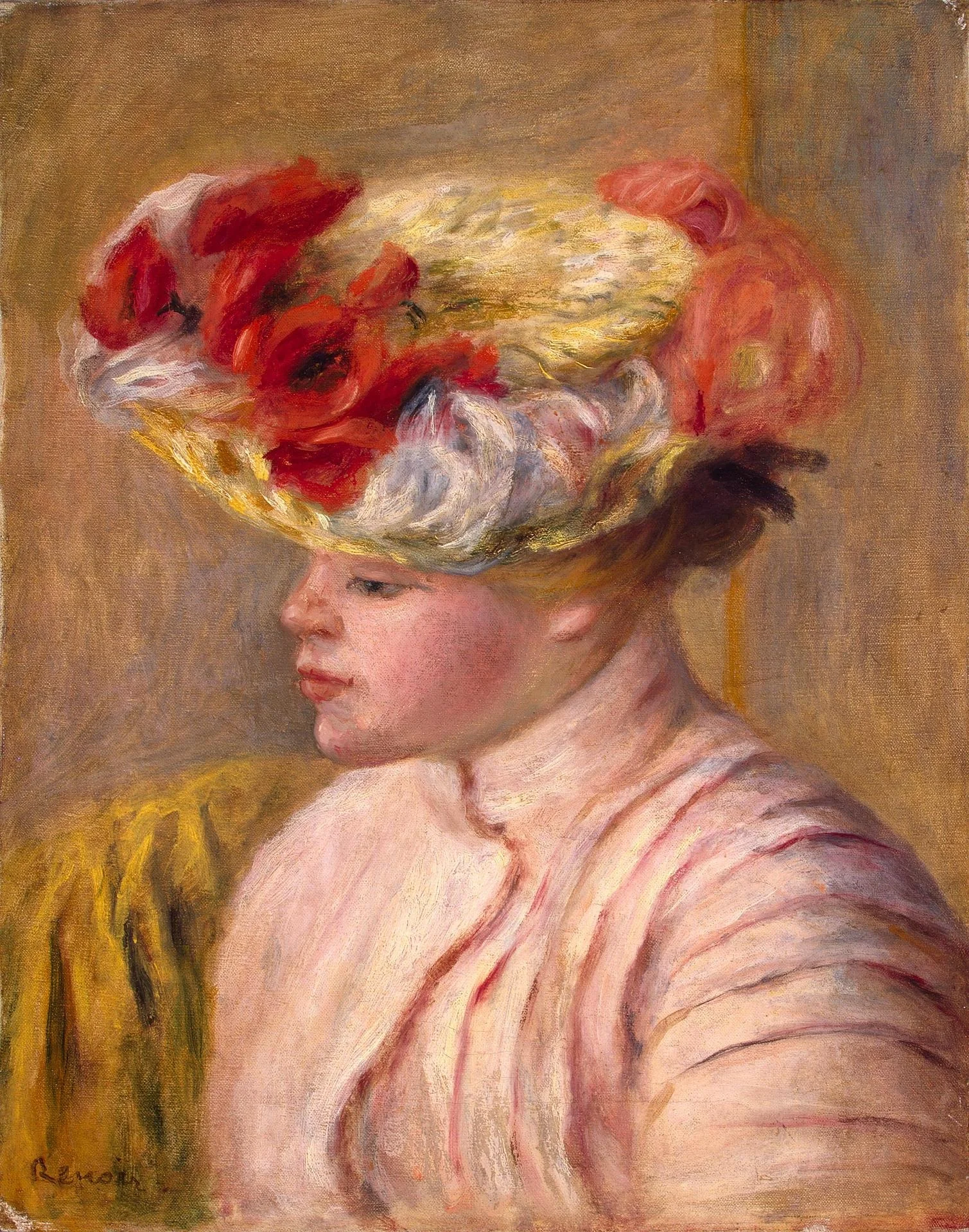 Young Woman in a Flowered Hat, by Auguste Renoir, oil, 1896