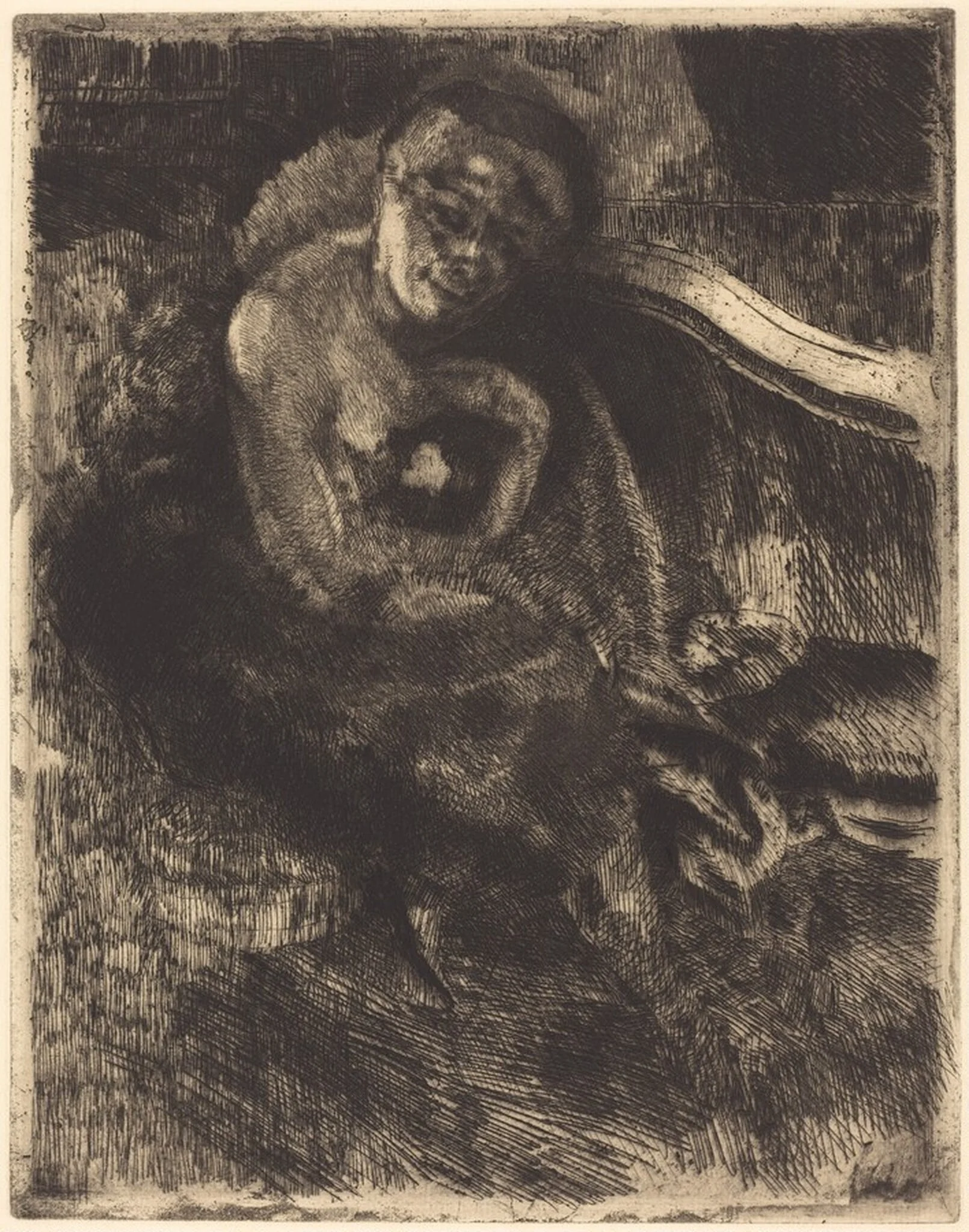 A Nude Woman in a Fur Wrap, by Paul-Albert Besnard, ink, 1892
