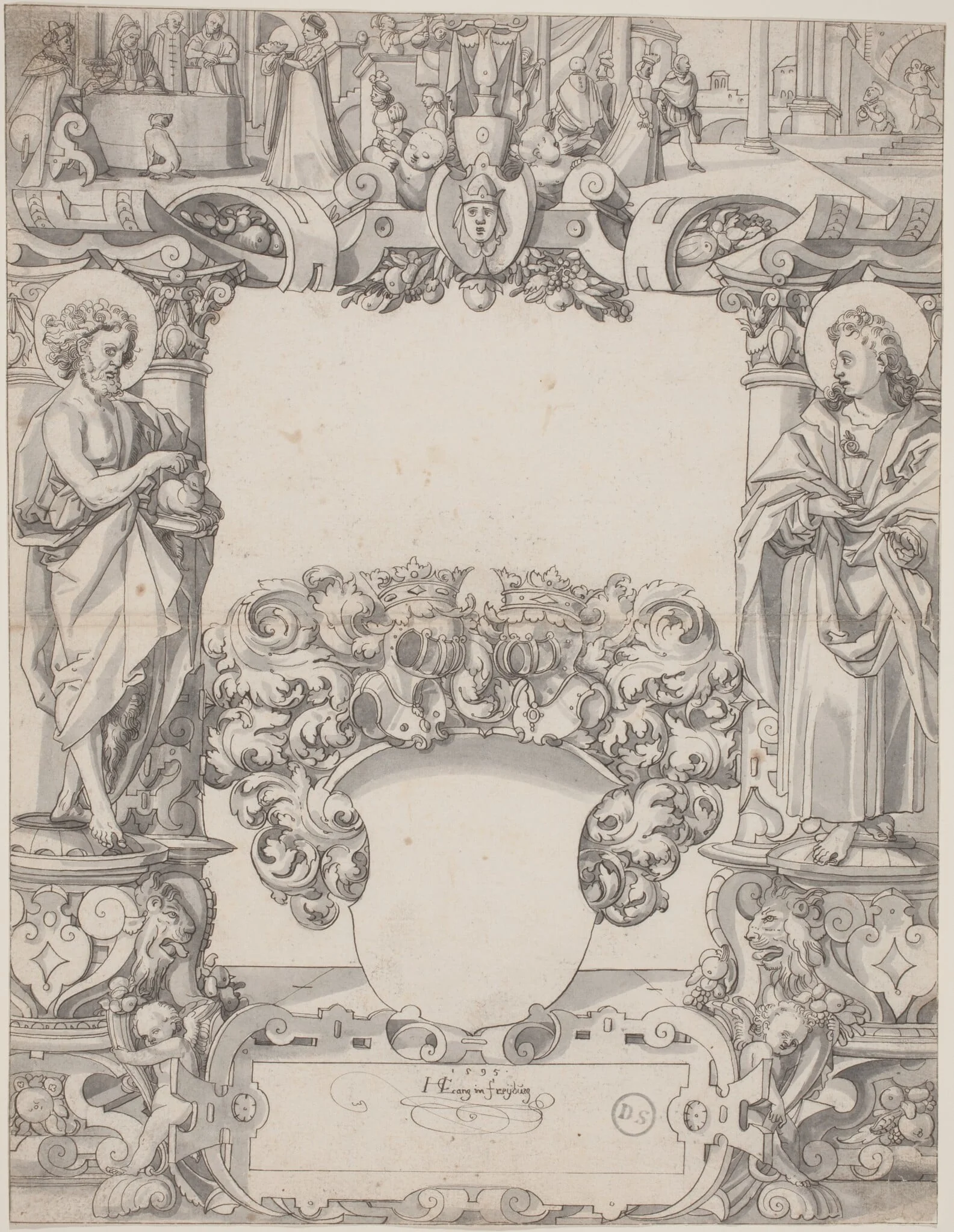 Glass Design with Saint John the Baptist and Saint John the Evangelist, by Hans Kaspar Lang the Elder, ink, 1595