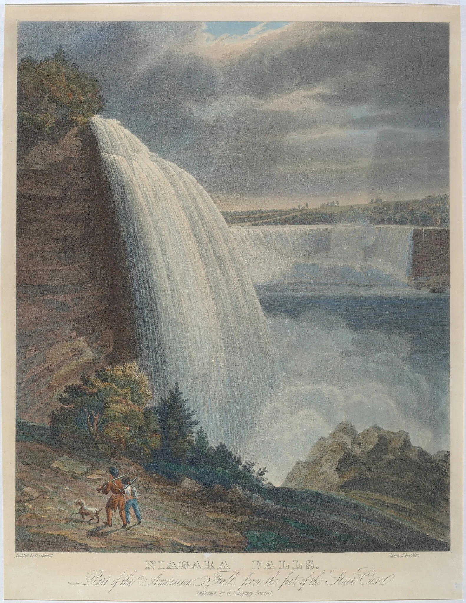 Niagara Falls from Foot of Staircase, by John Hill, ink, 1829
